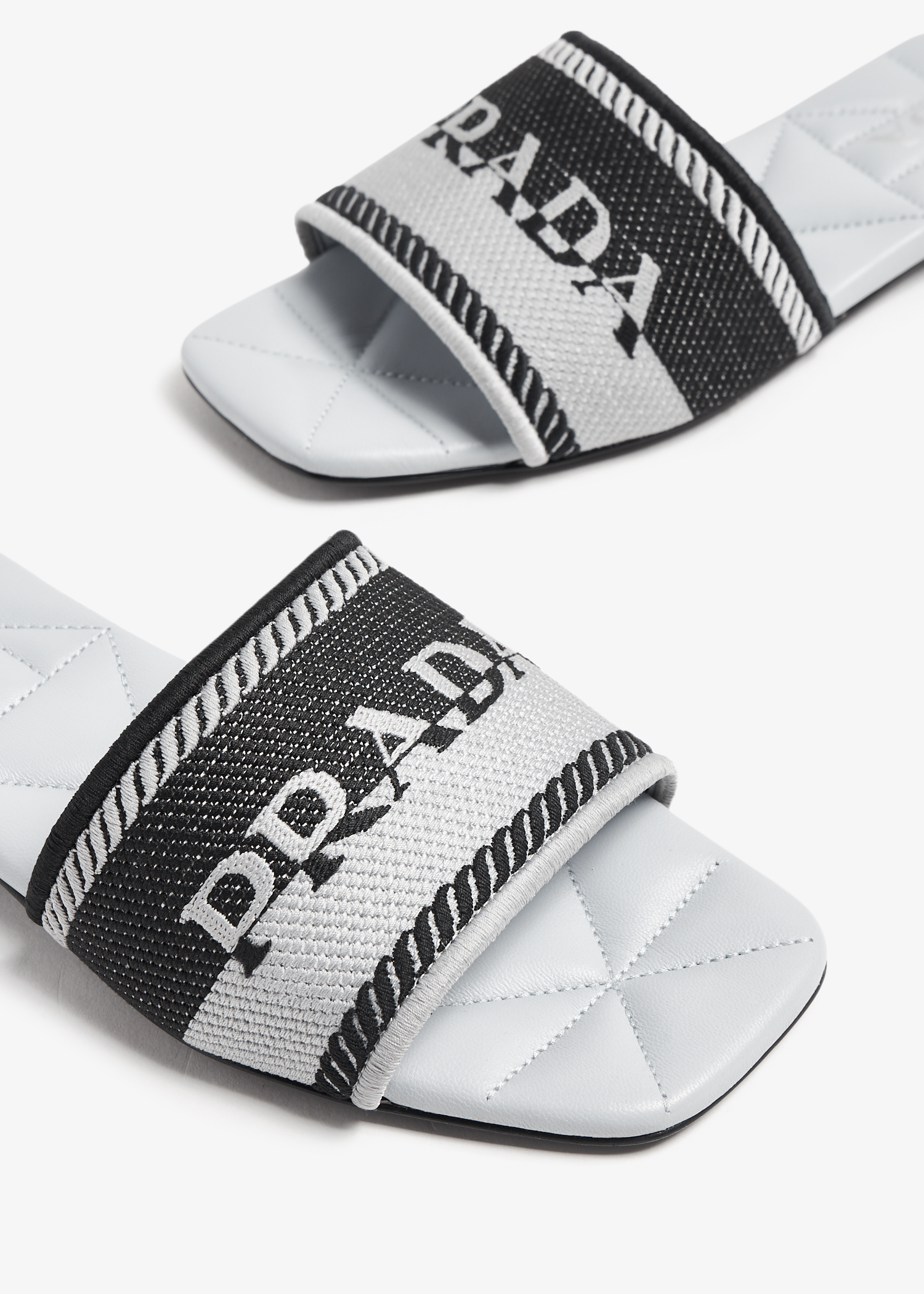 

Embroidered fabric slides, Grey