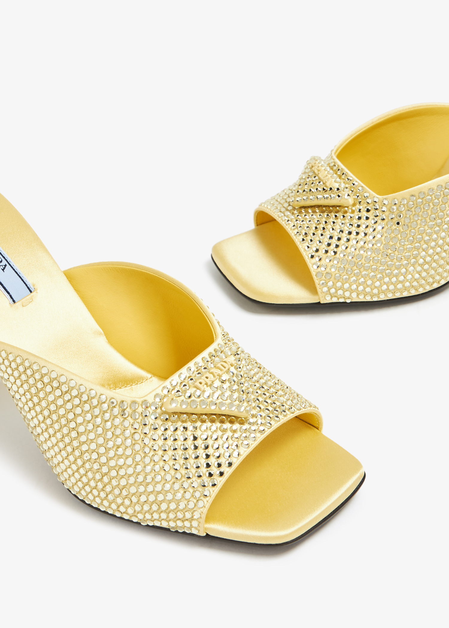 

Satin crystal heeled slides, Yellow