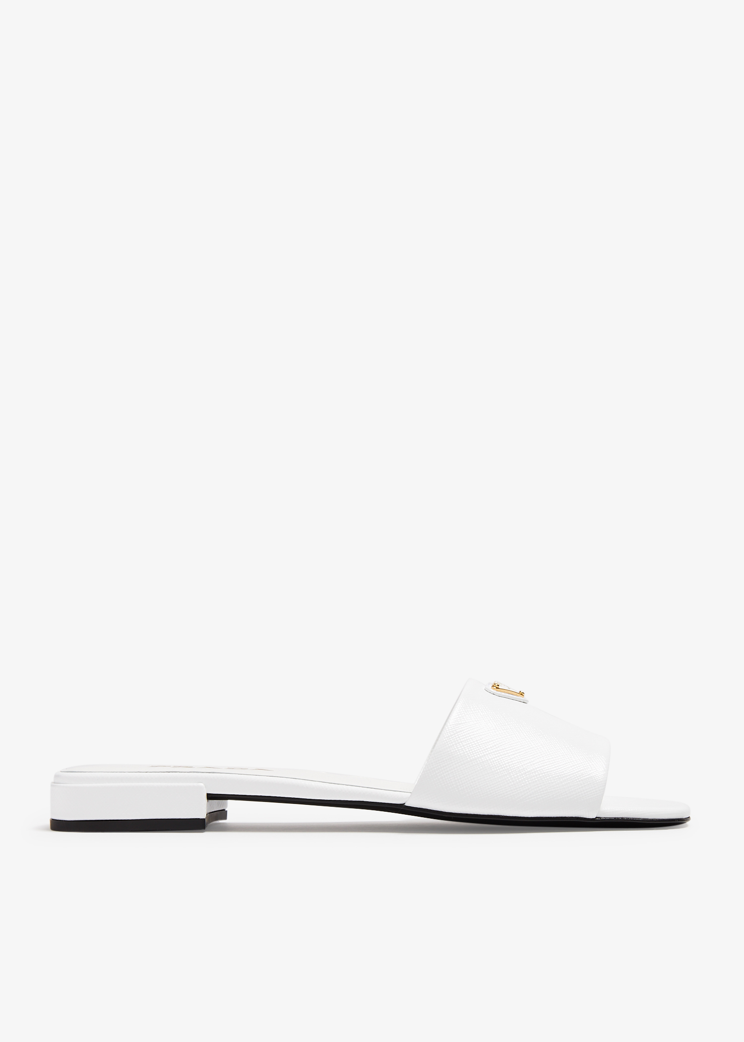 

Saffiano patent leather slides, White