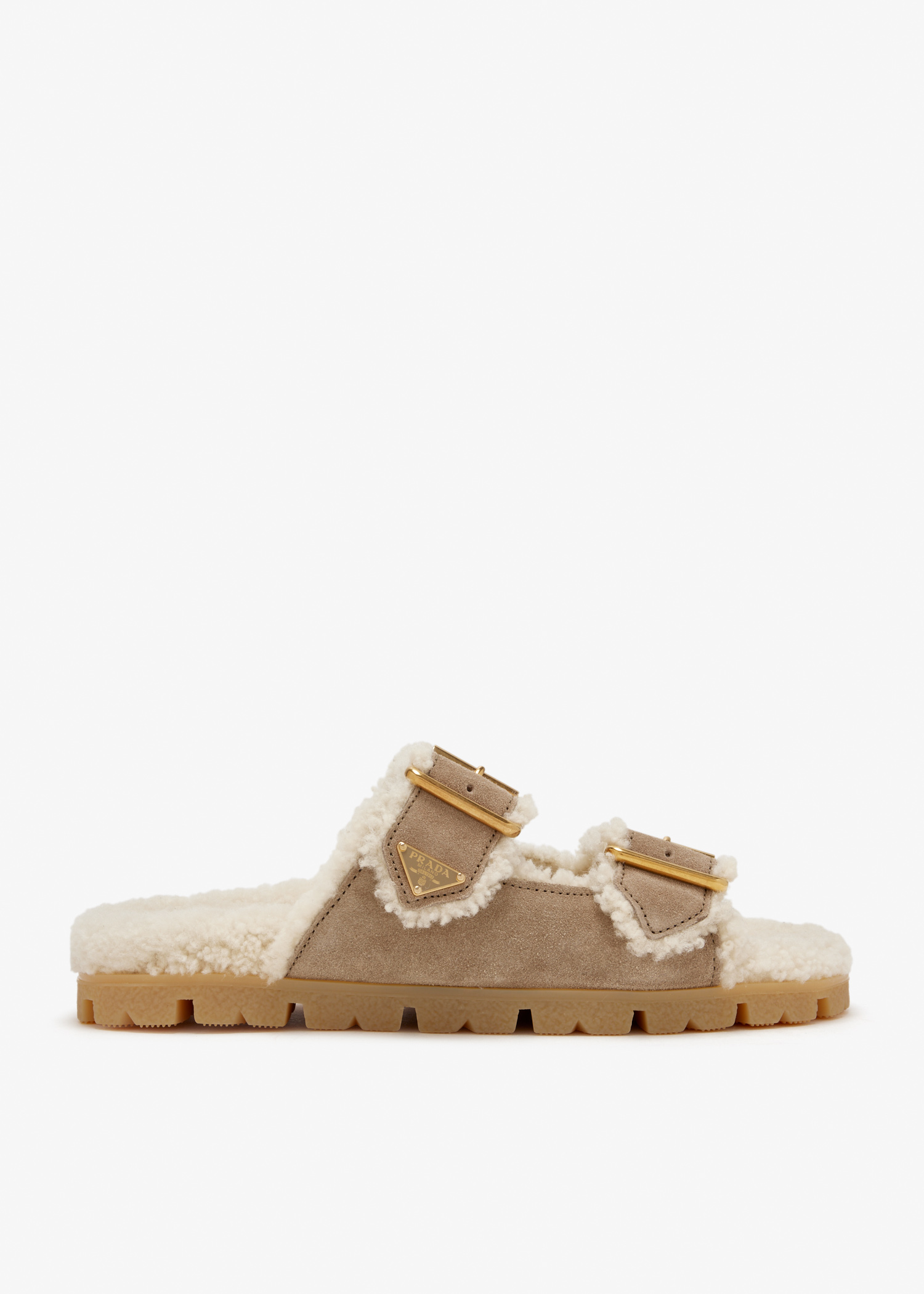 

Suede and shearling sandals, Beige