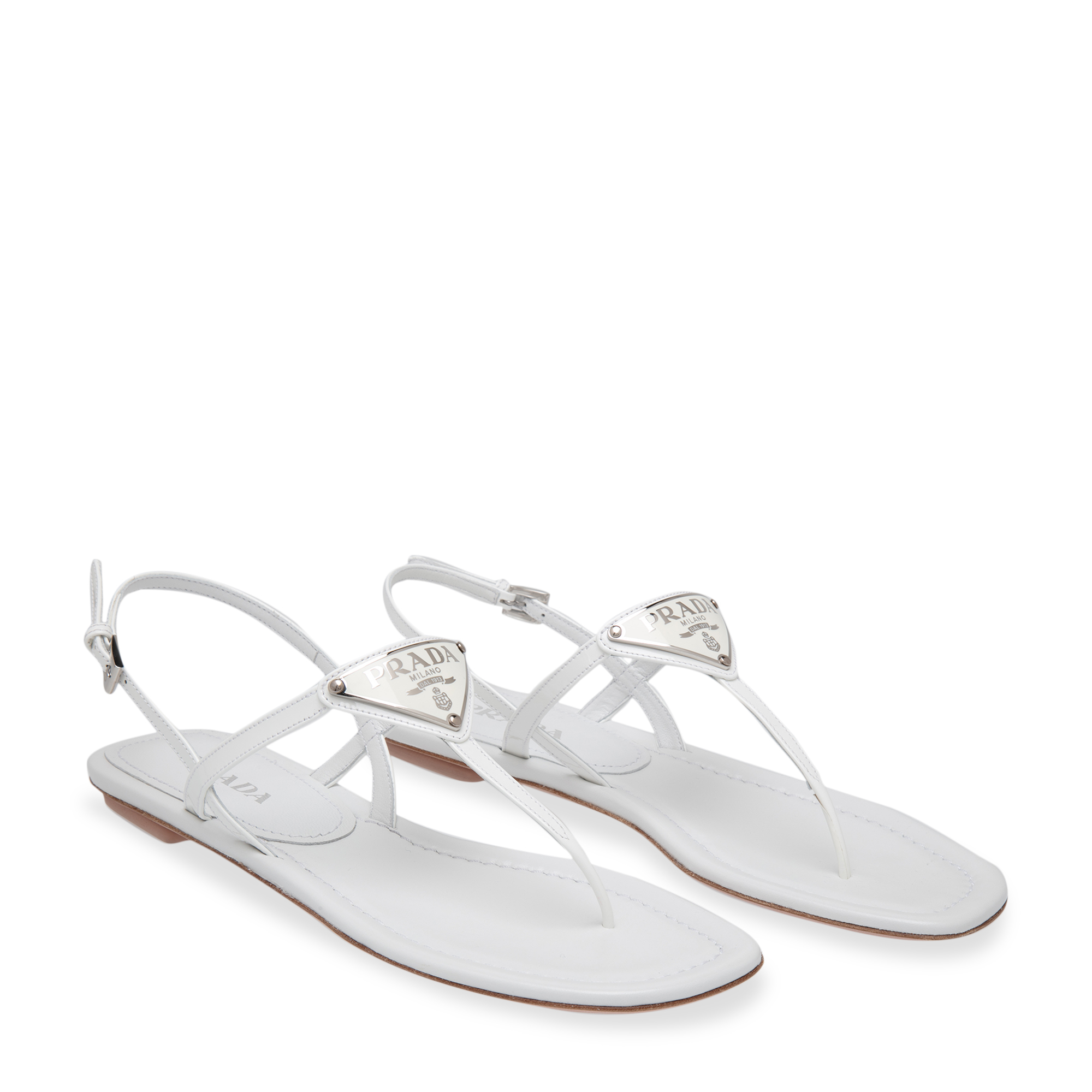 

Patent leather thong sandals, White