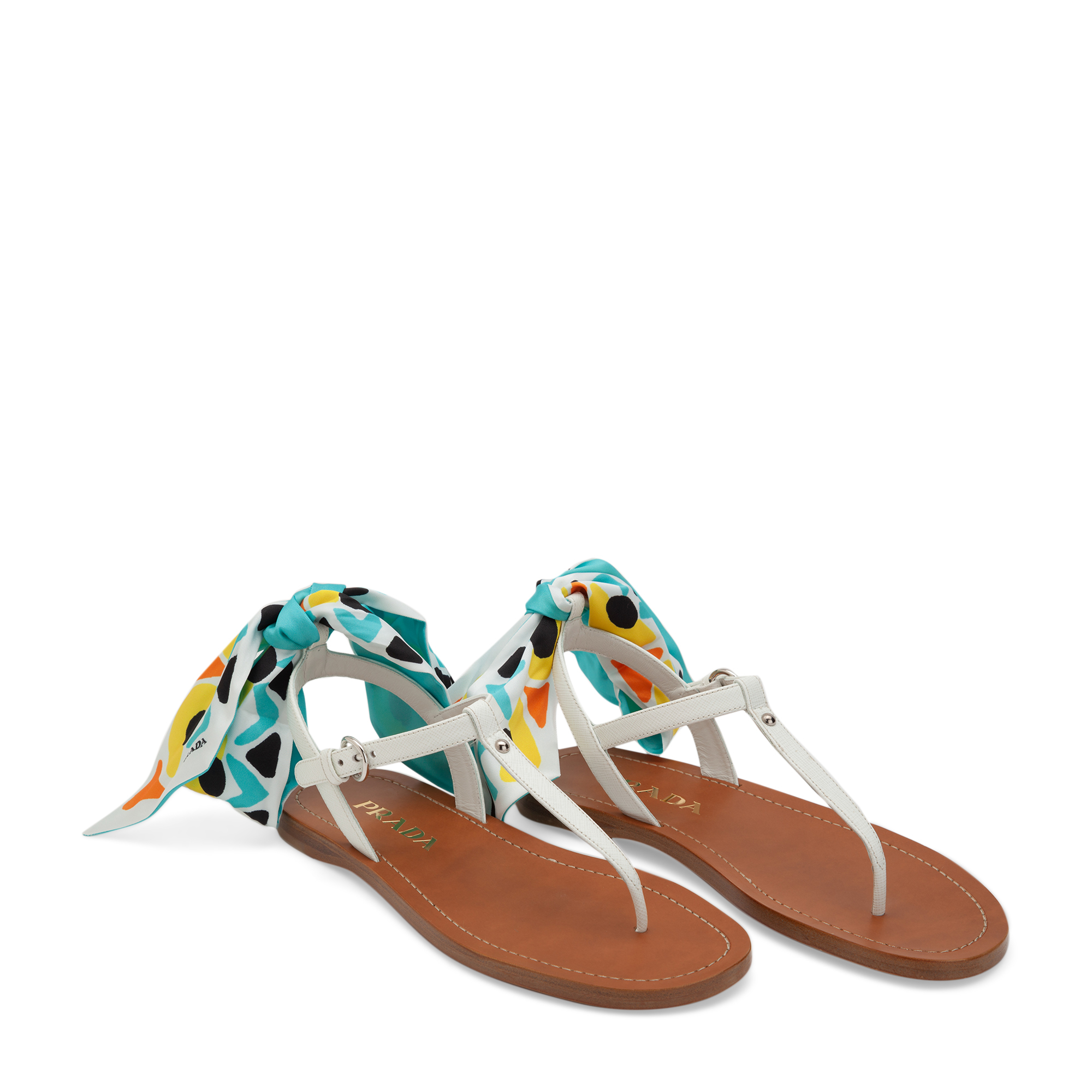 

Scarf leather thong sandals, White