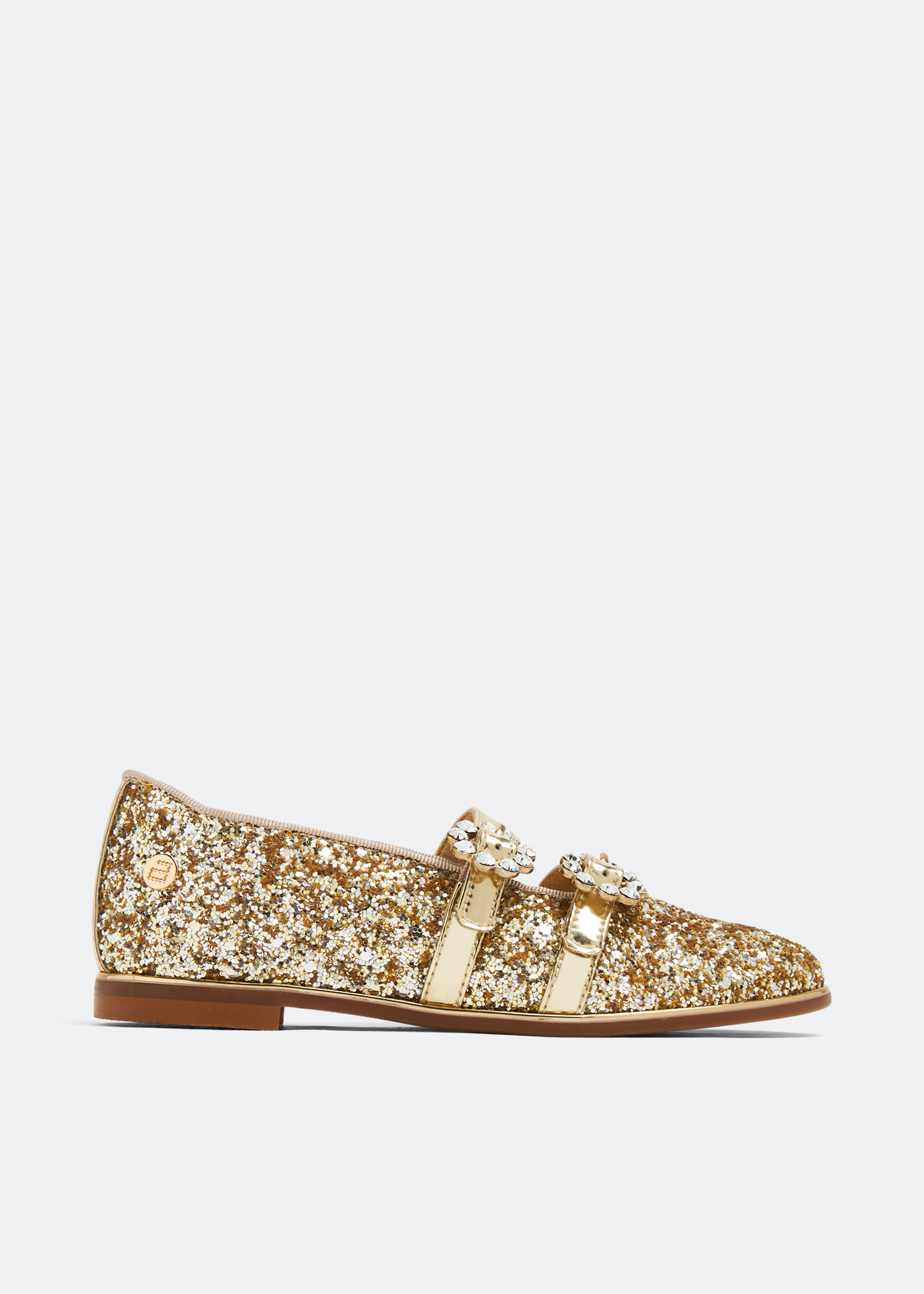 

Crystal buckle ballet flats, Gold