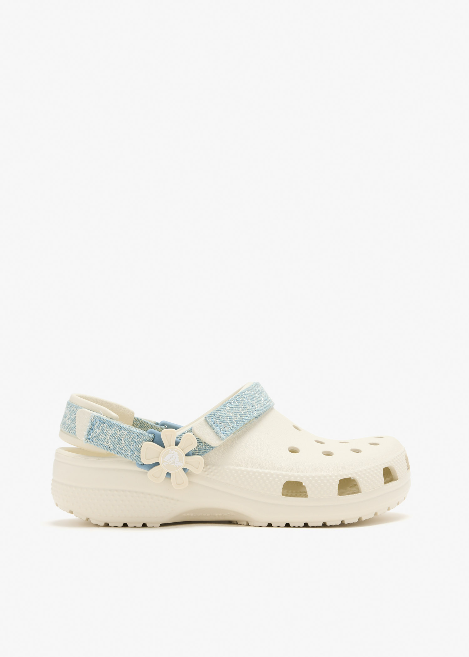 

Denim Flower clogs, White