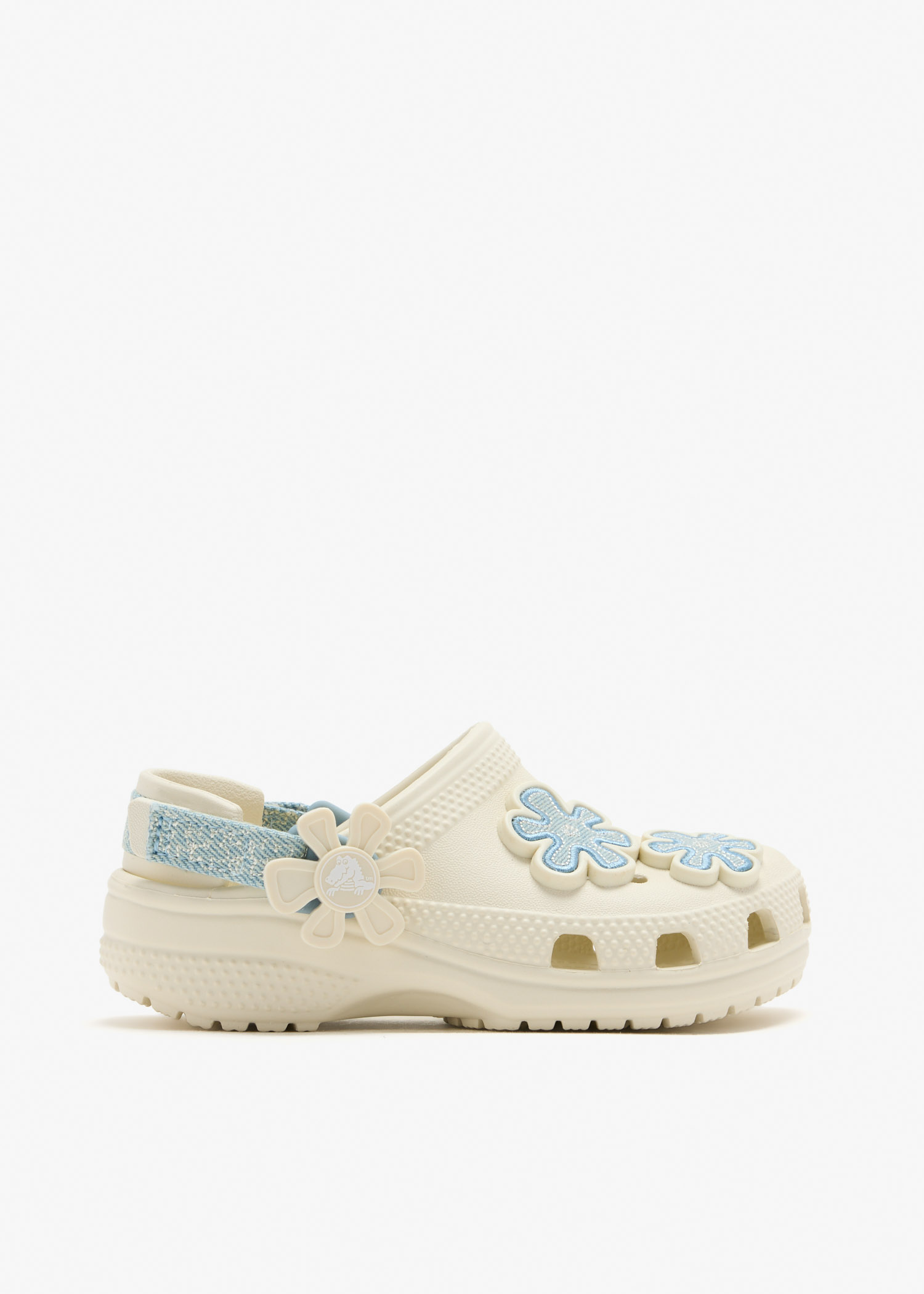 

Denim Flower clogs, White