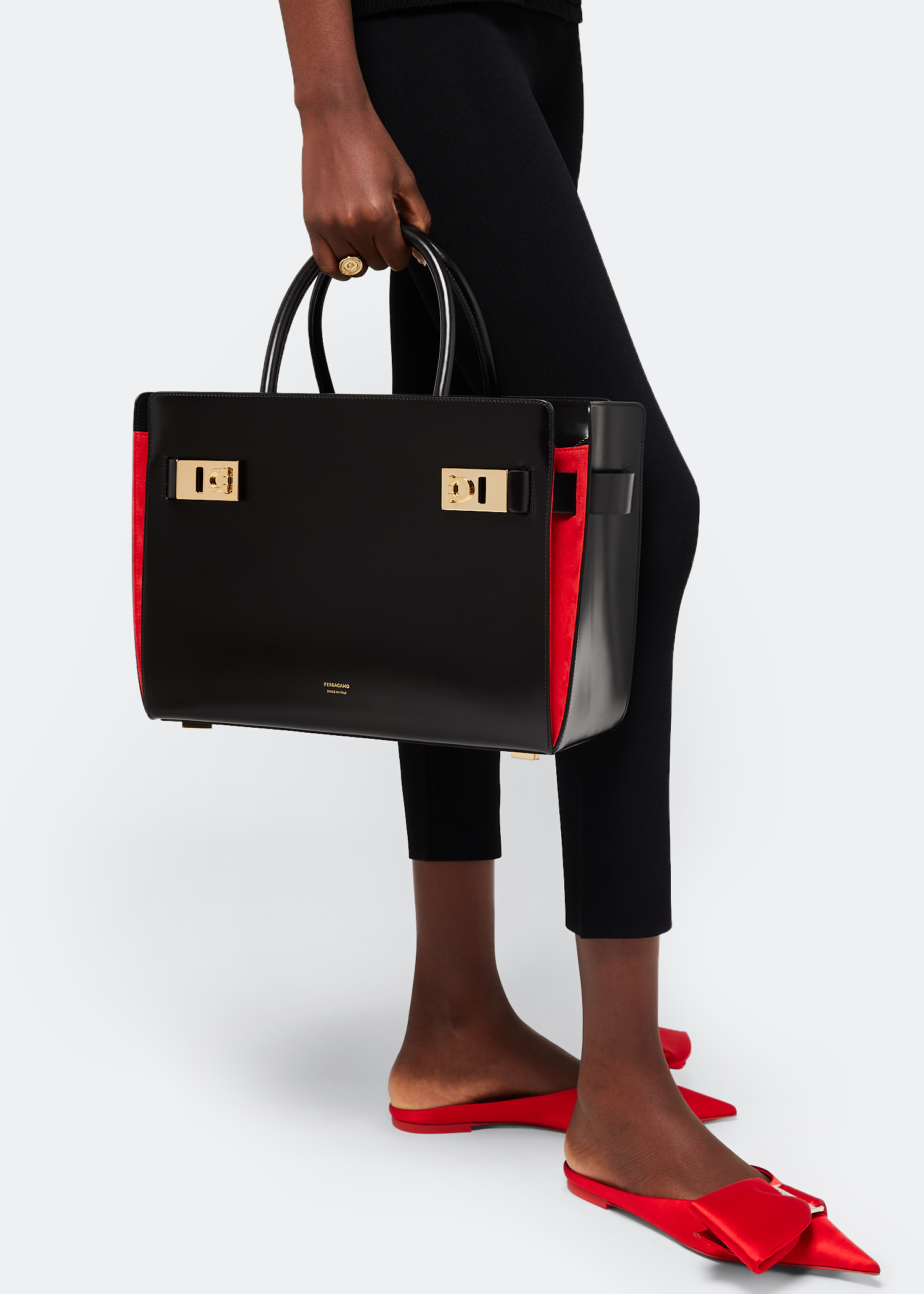 

Double Buckle top-handle bag, Black