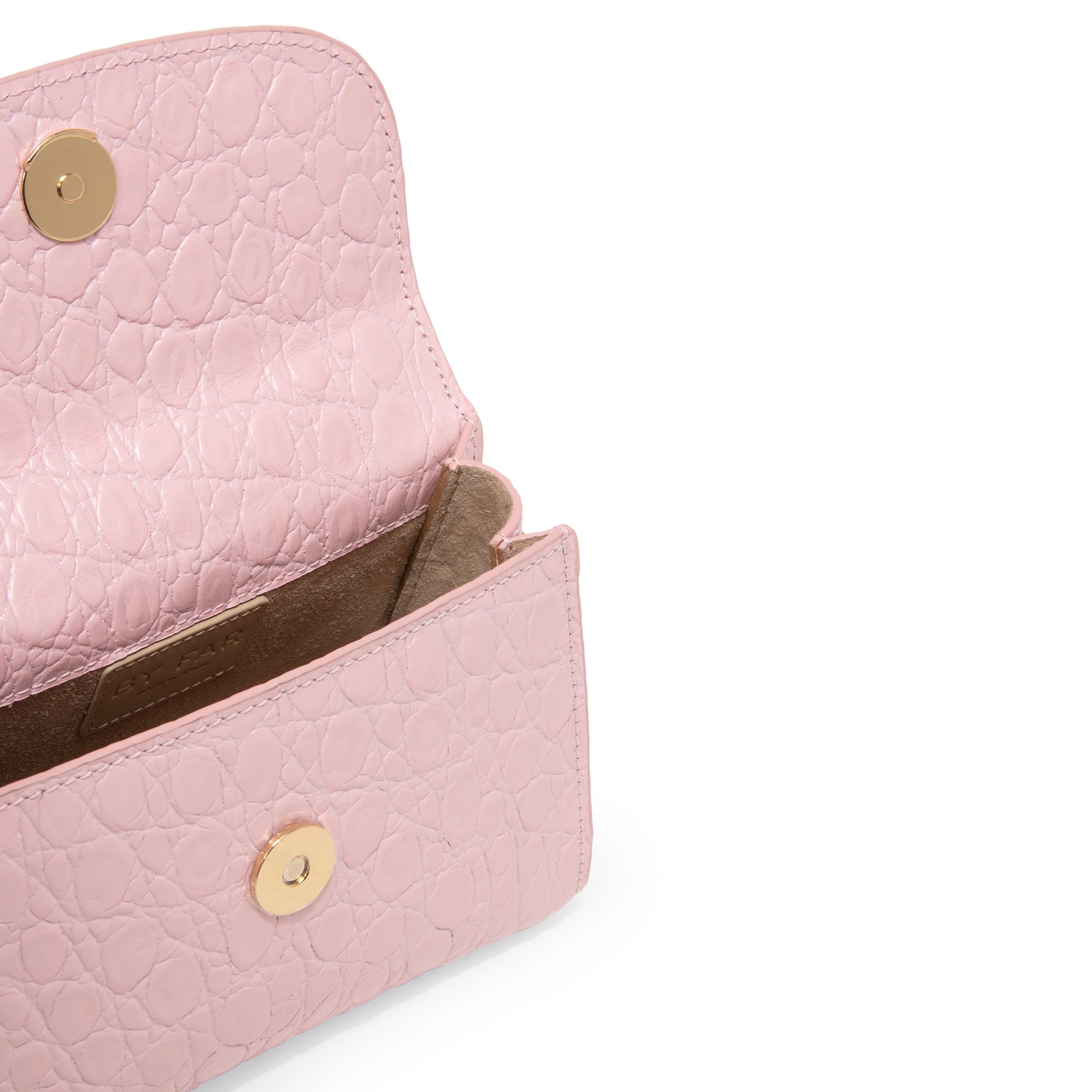 

Mini circular croc-effect leather bag, Pink