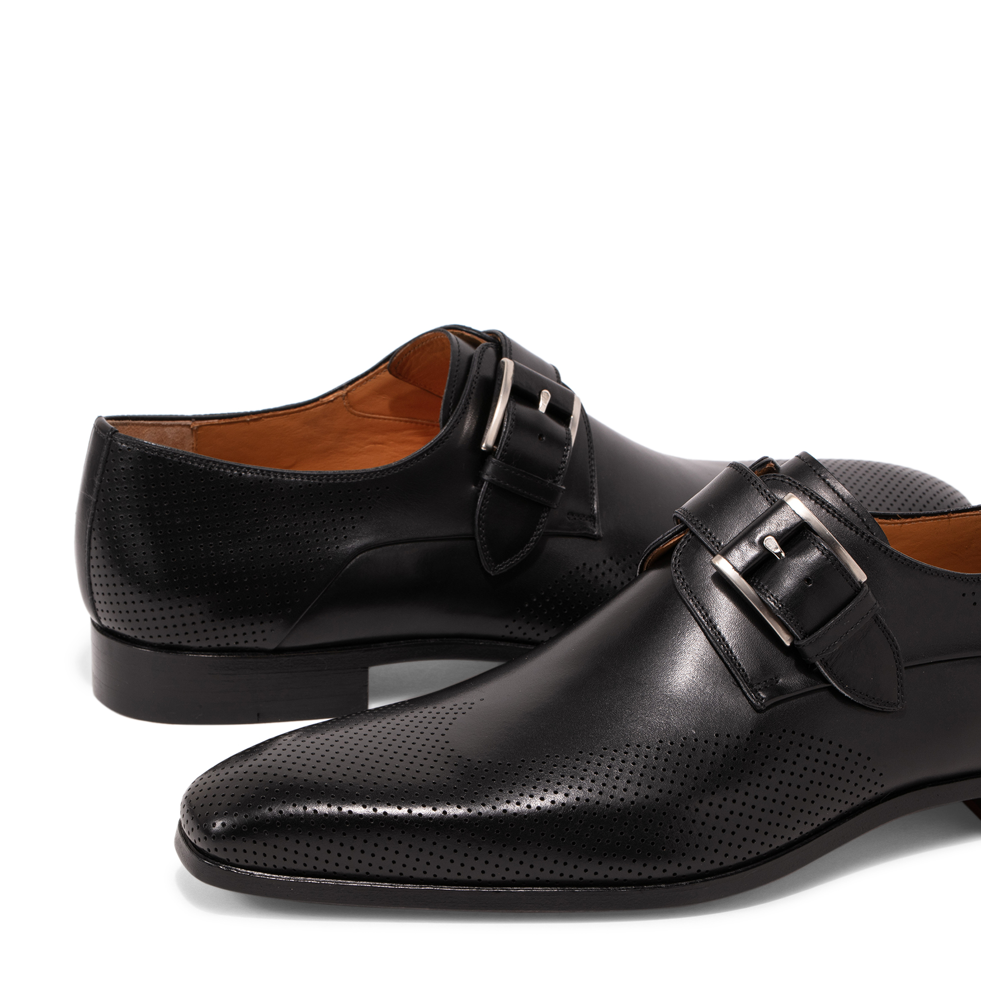 

Leather monk strap shoes, Black