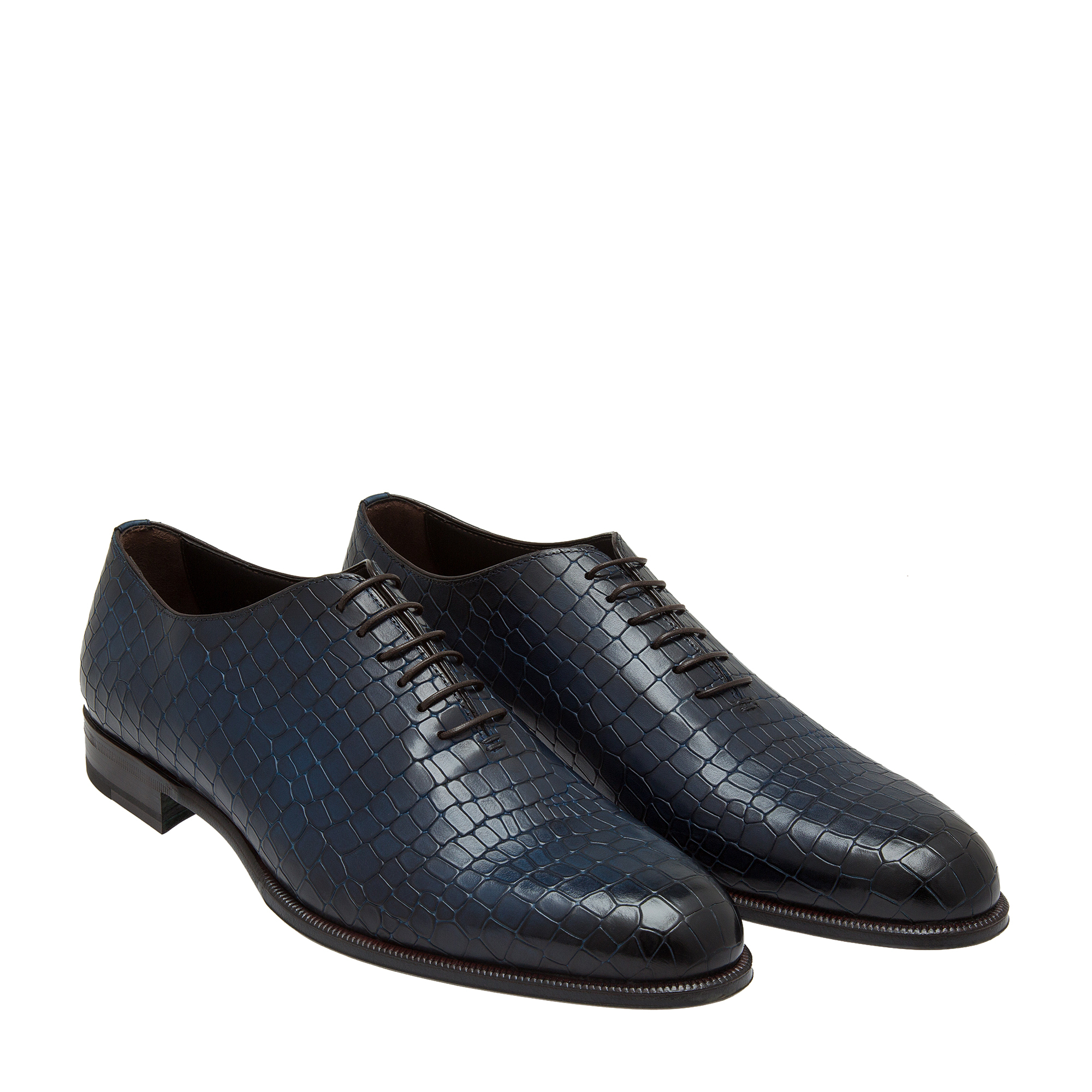 

Croc-embossed leather oxford shoes, Blue