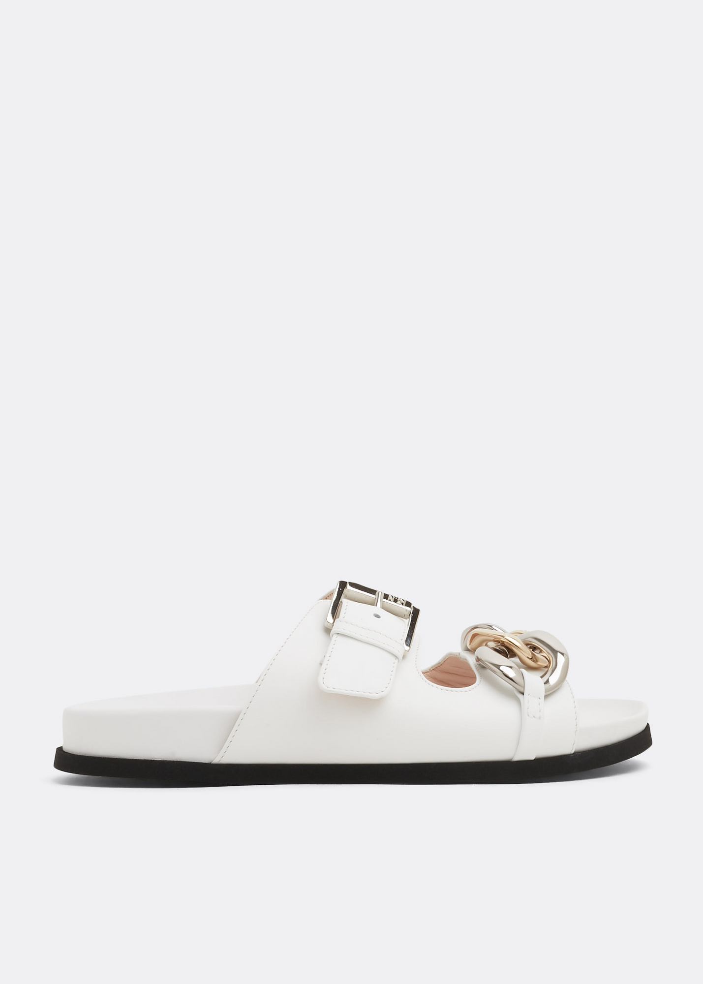 Chunky chain-embellished slide sandals, White
