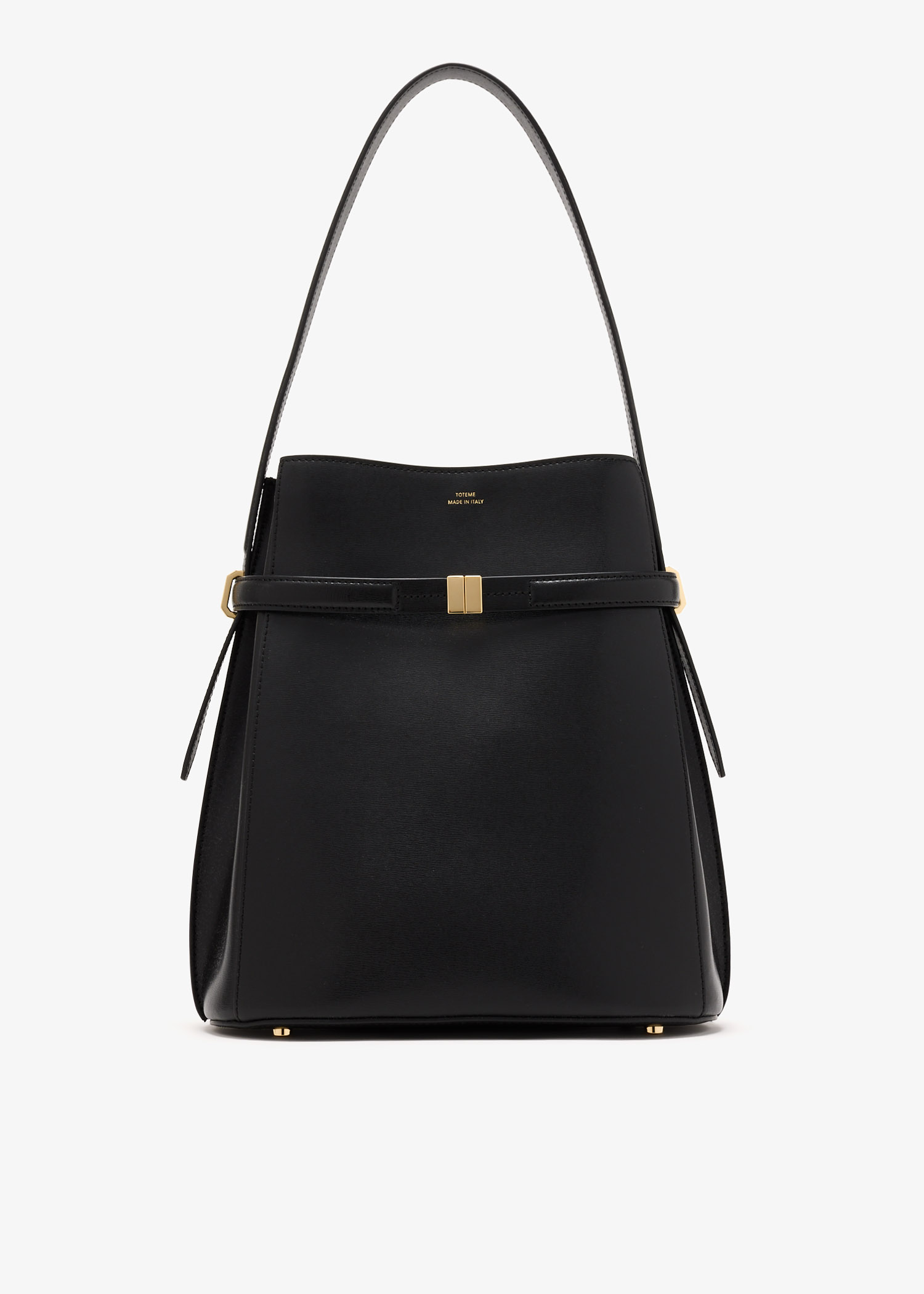 

Belted leather bucket bag, Black