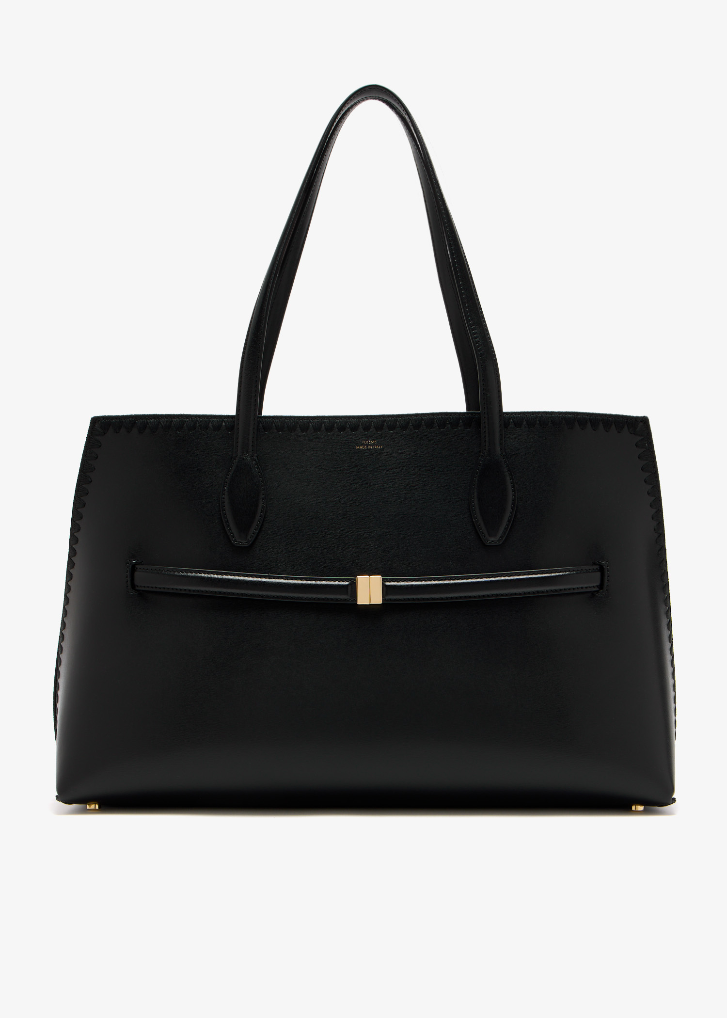 

Embroidered leather lounge tote bag, Black