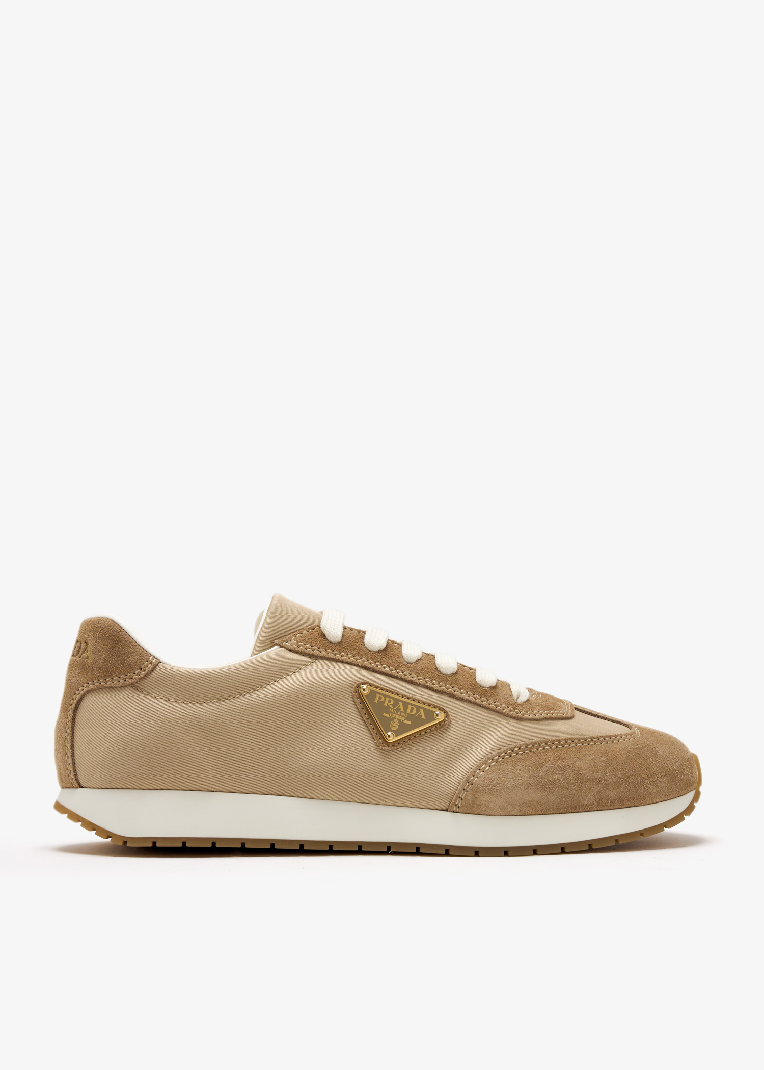 

Drill fabric and suede sneakers, Beige