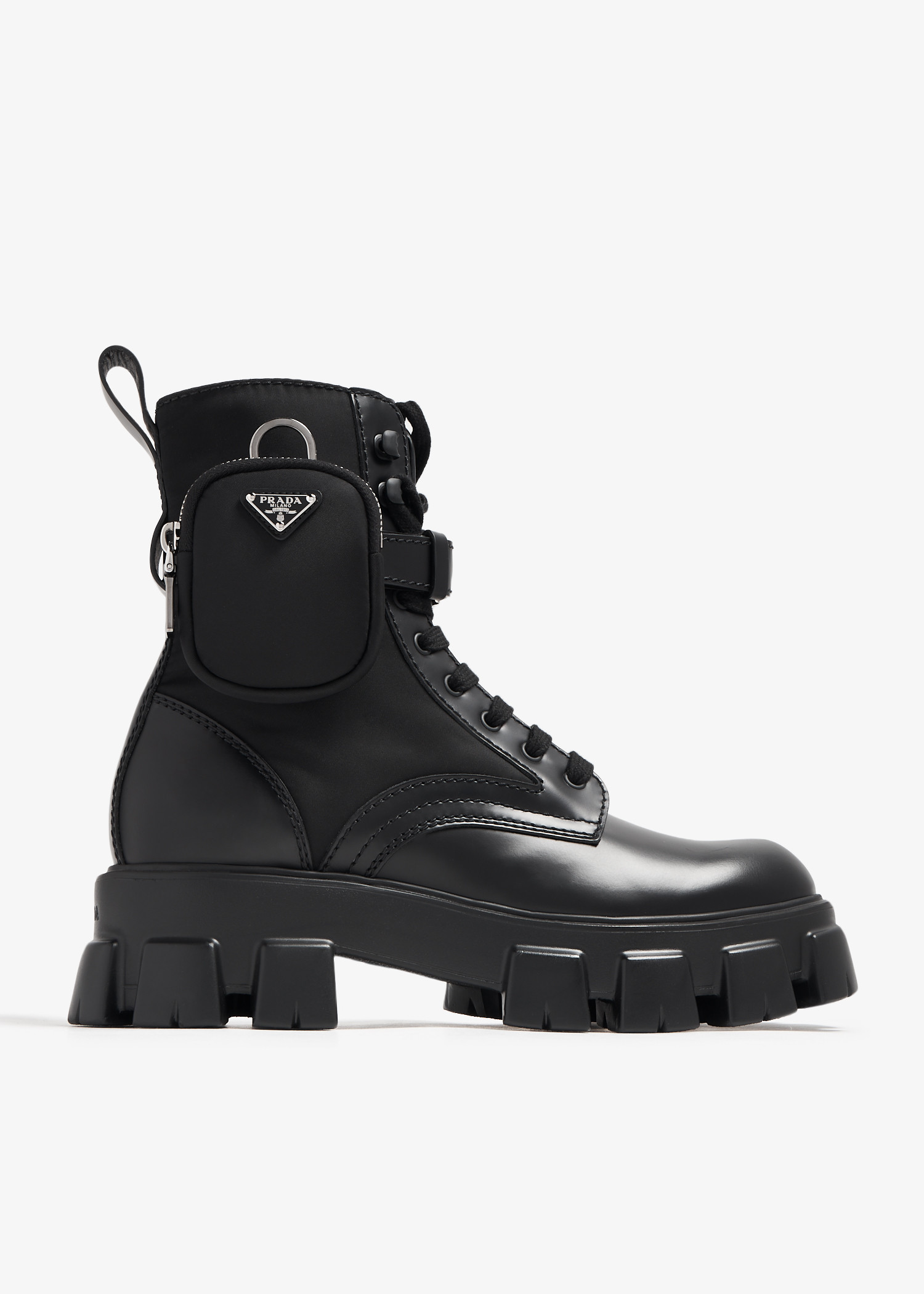 

Monolith brushed leather and Re-Nylon boots, Black