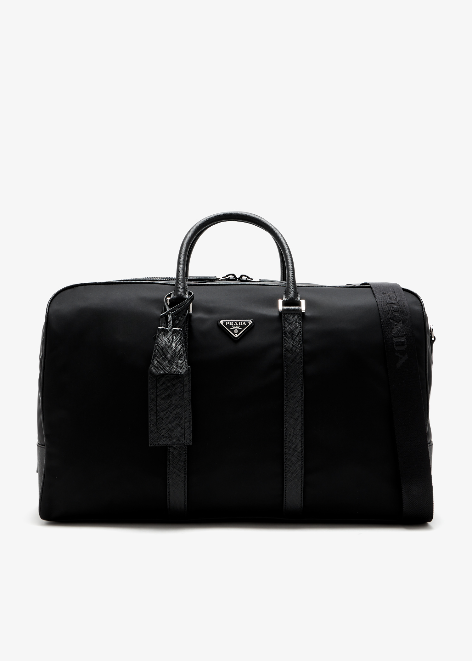 

Re-Nylon and Saffiano leather duffel bag, Black