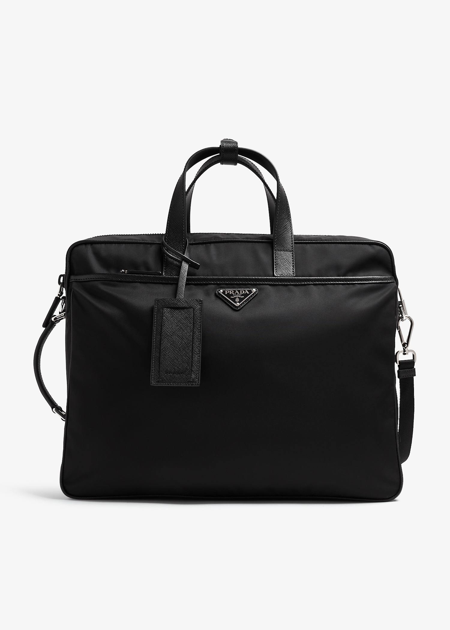 

Re-Nylon and Saffiano leather briefcase, Black