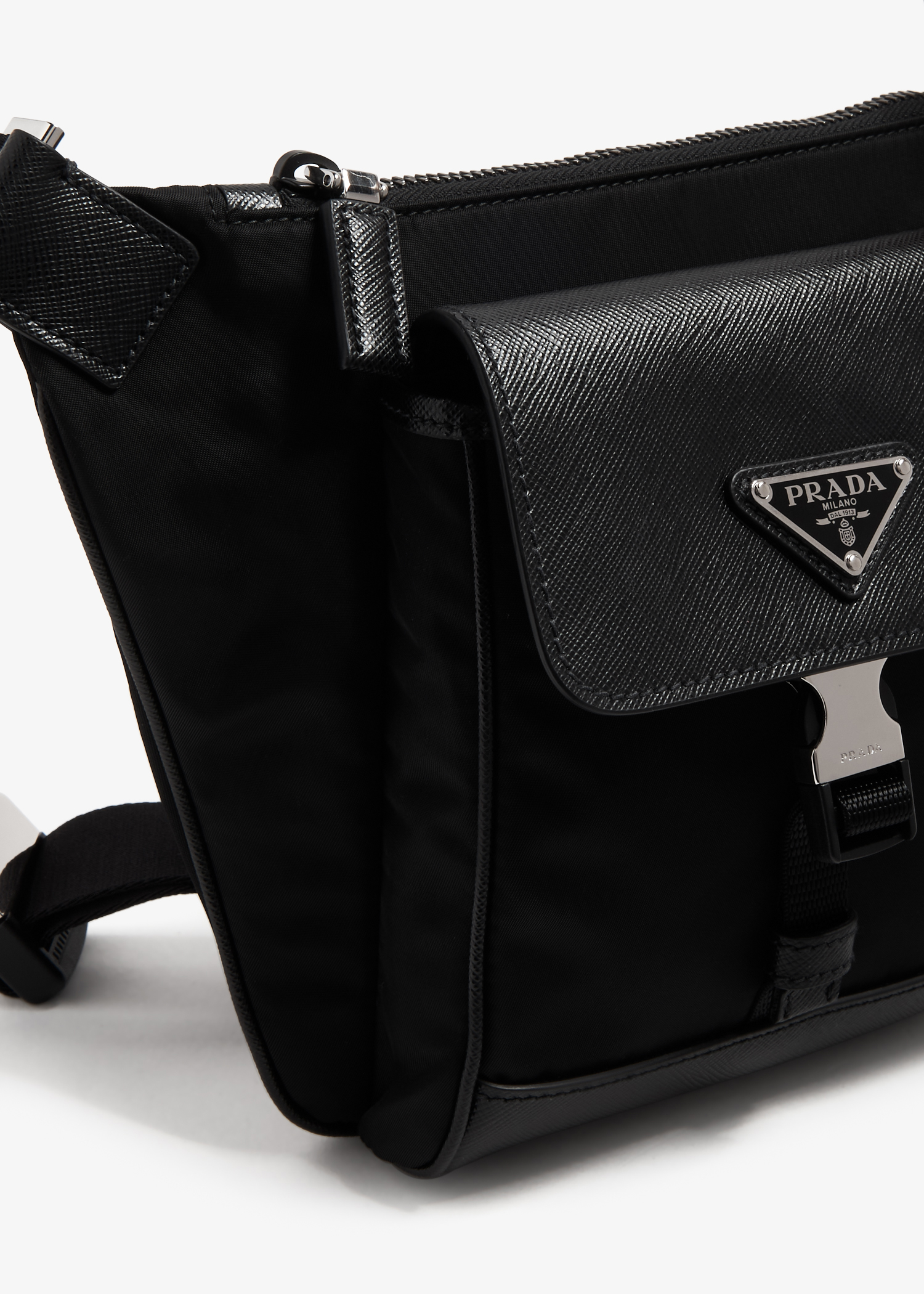 

Re-Nylon and Saffiano leather shoulder bag, Black