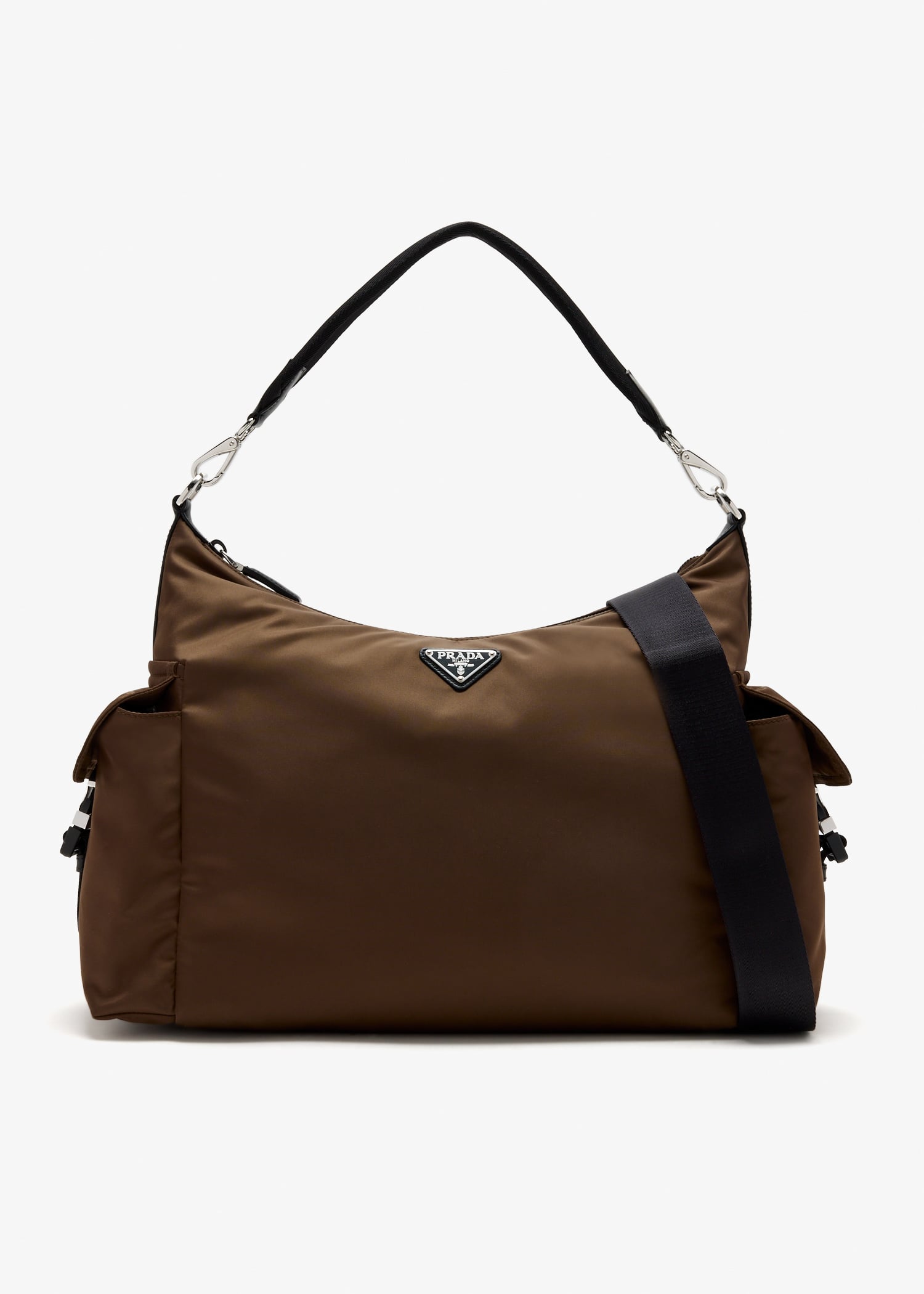 

Prada Explore Re-Nylon and leather bag, Brown