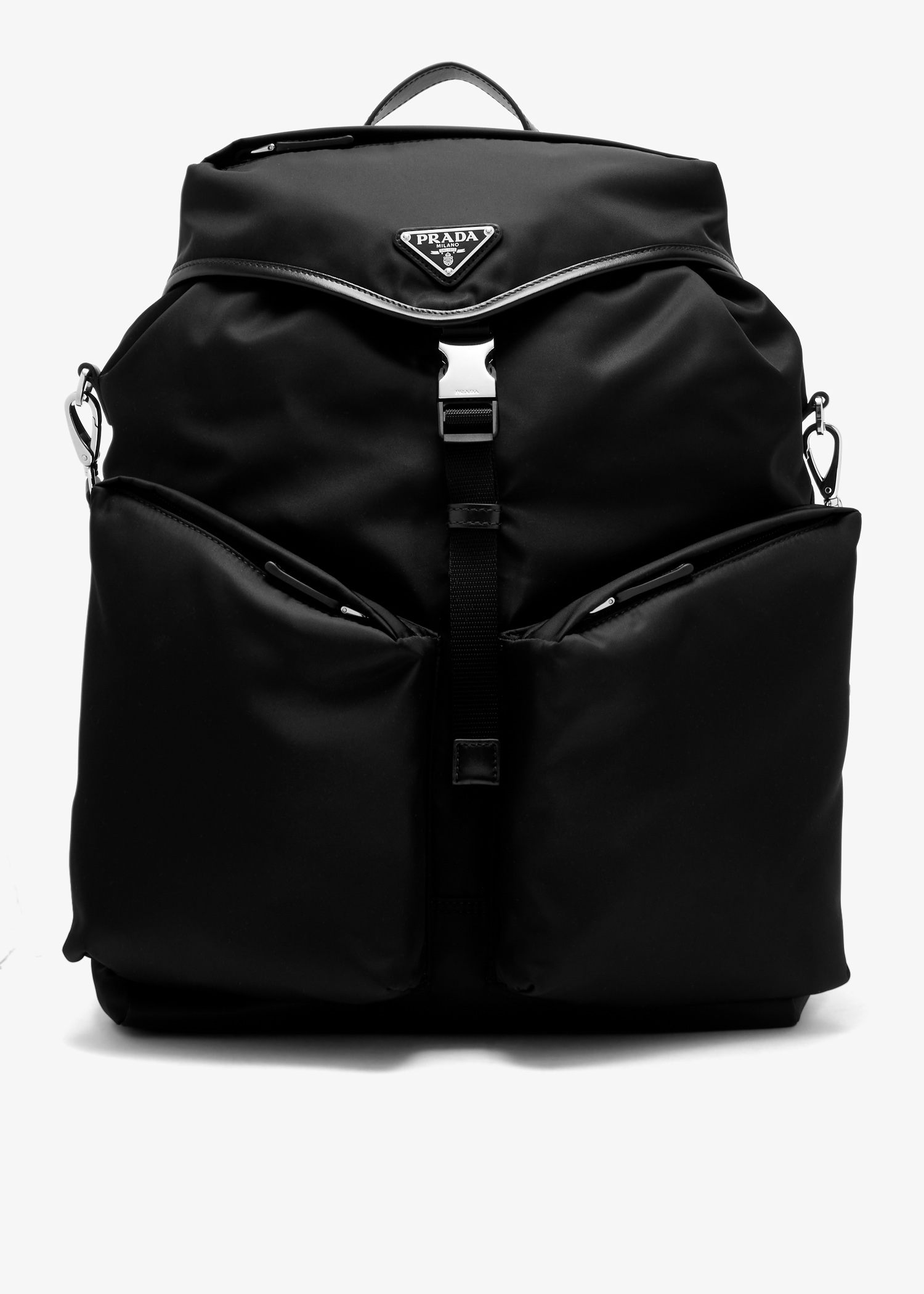

Re-Nylon and leather backpack, Black