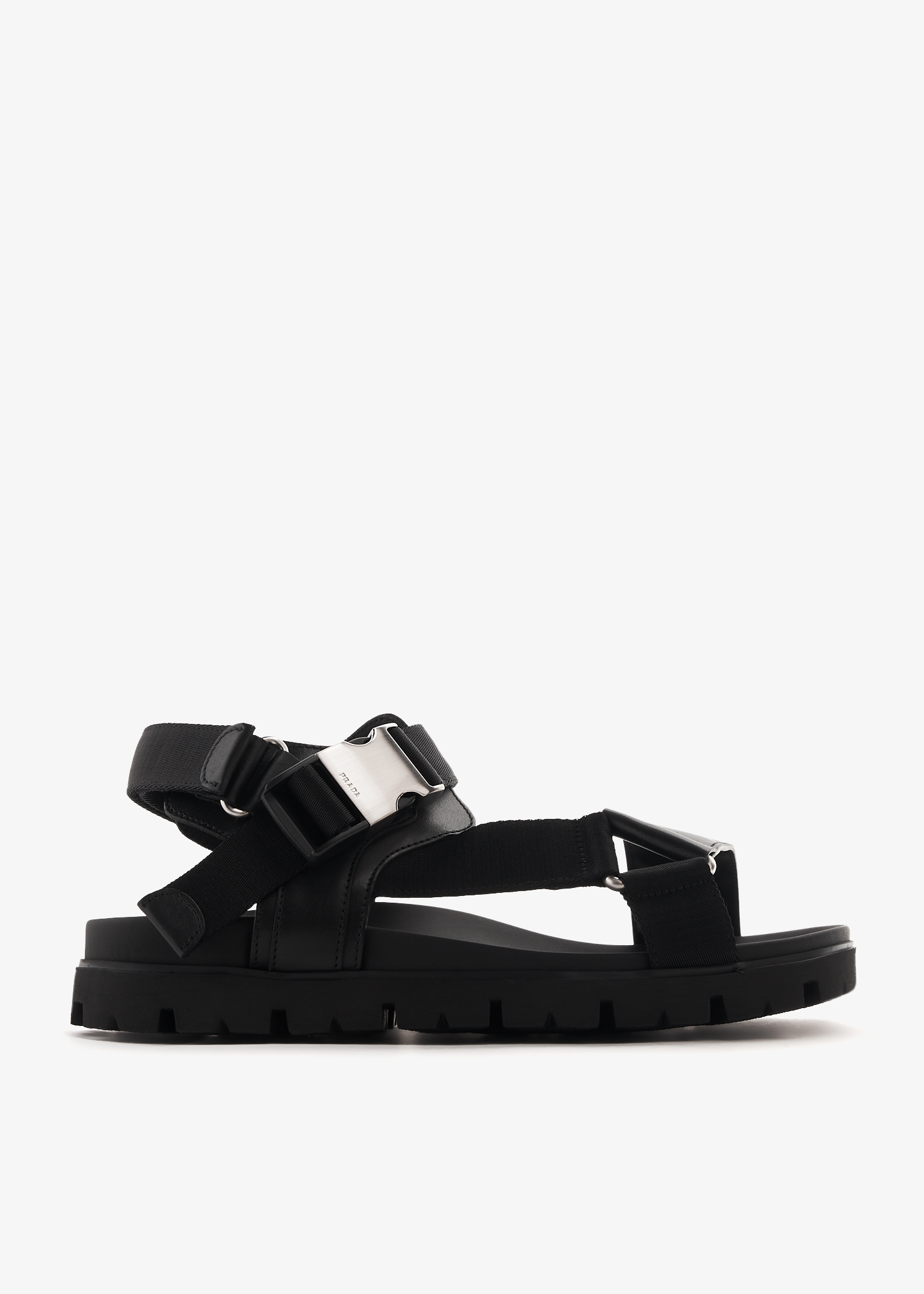 

Sporty leather and nylon tape sandals, Black