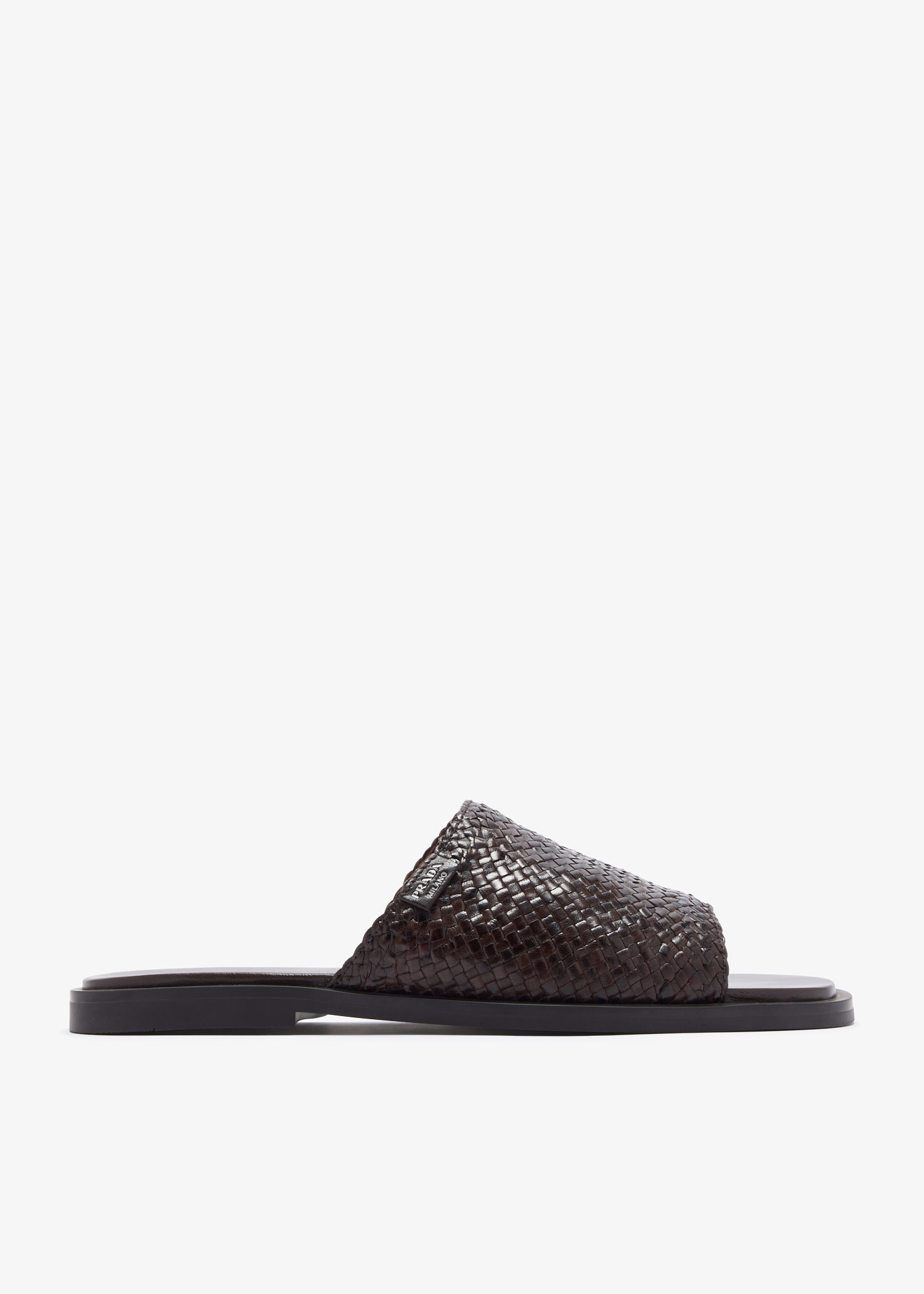 

Woven leather slide sandals, Brown