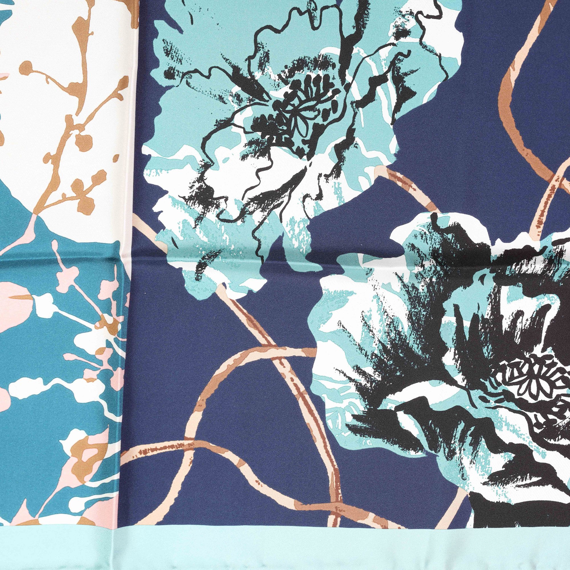 

Silk flower print scarf, Blue