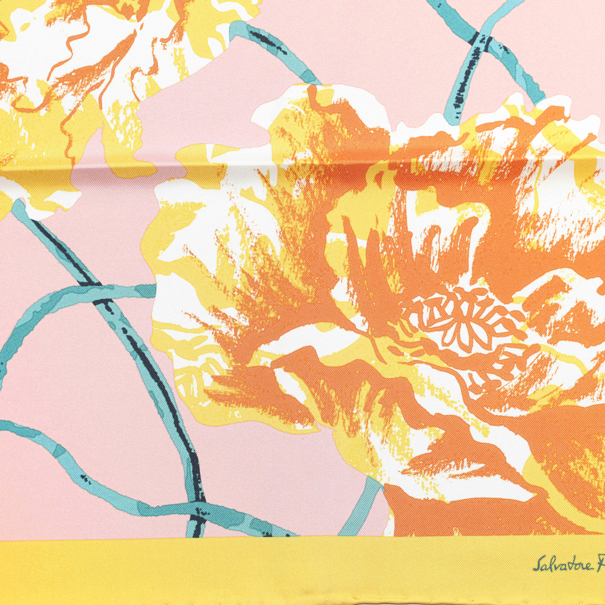 

Silk flower print scarf, Yellow