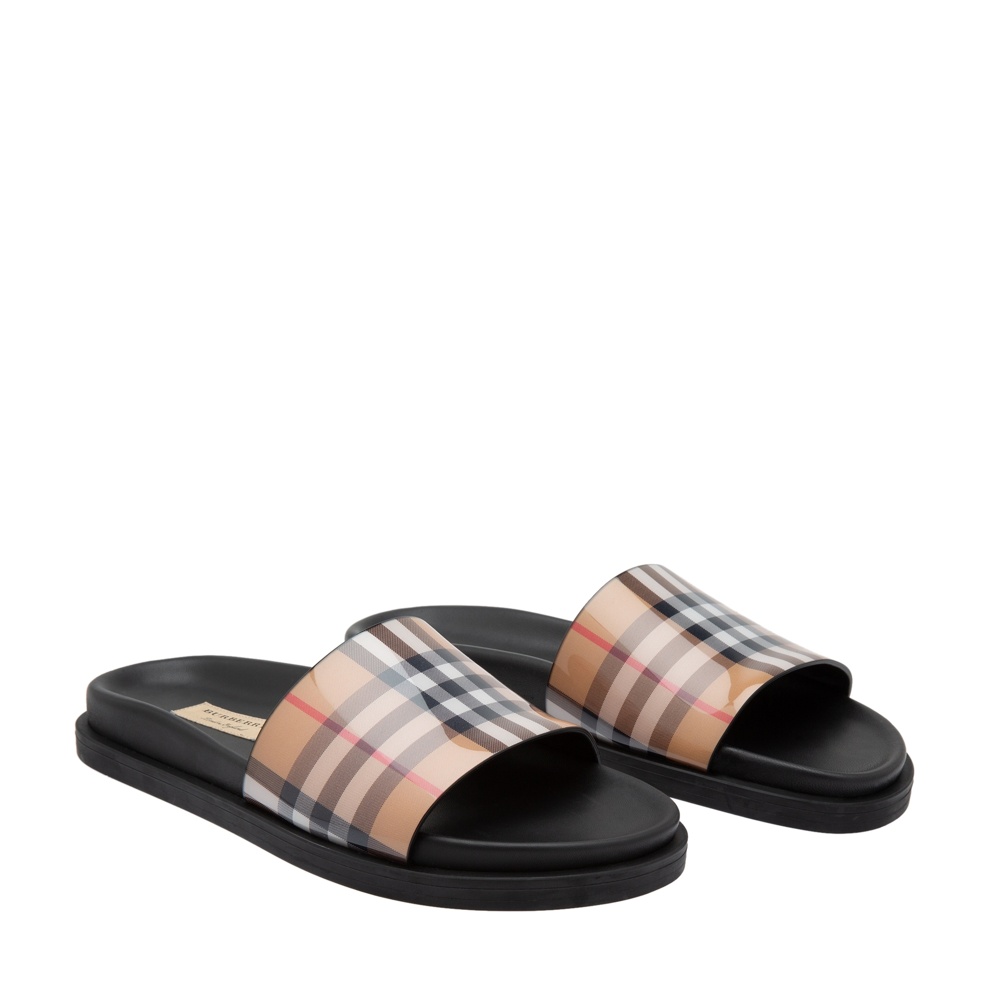 

Vintage check and leather slides, Prints