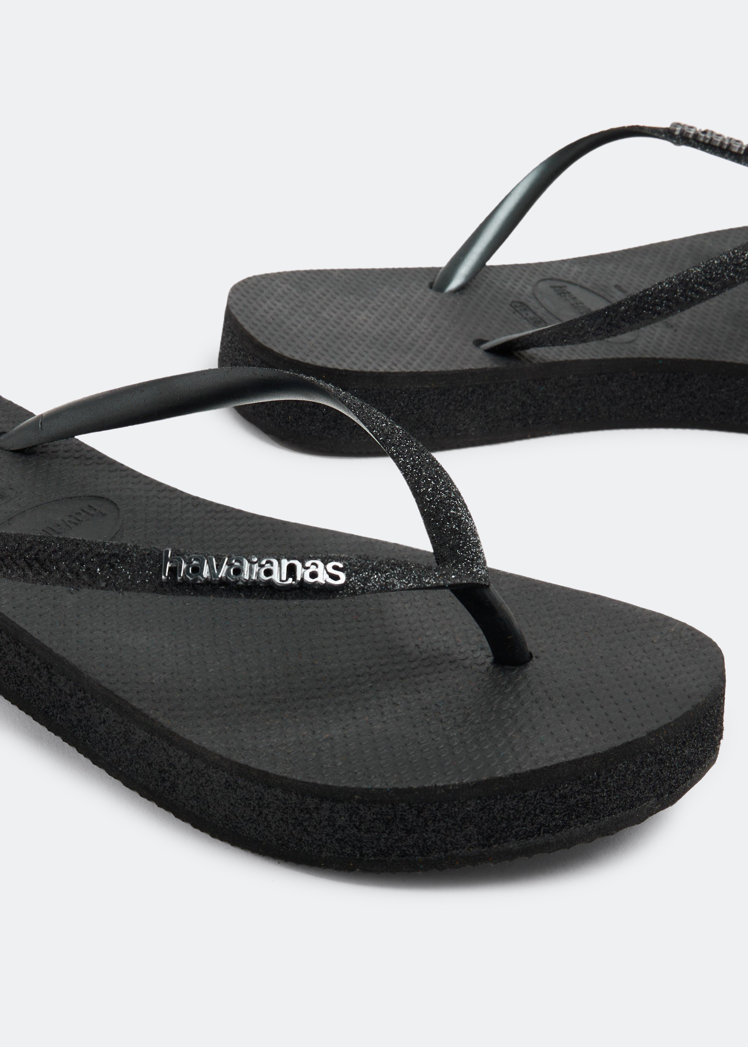 

Slim sparkle flatform flip flops, Black