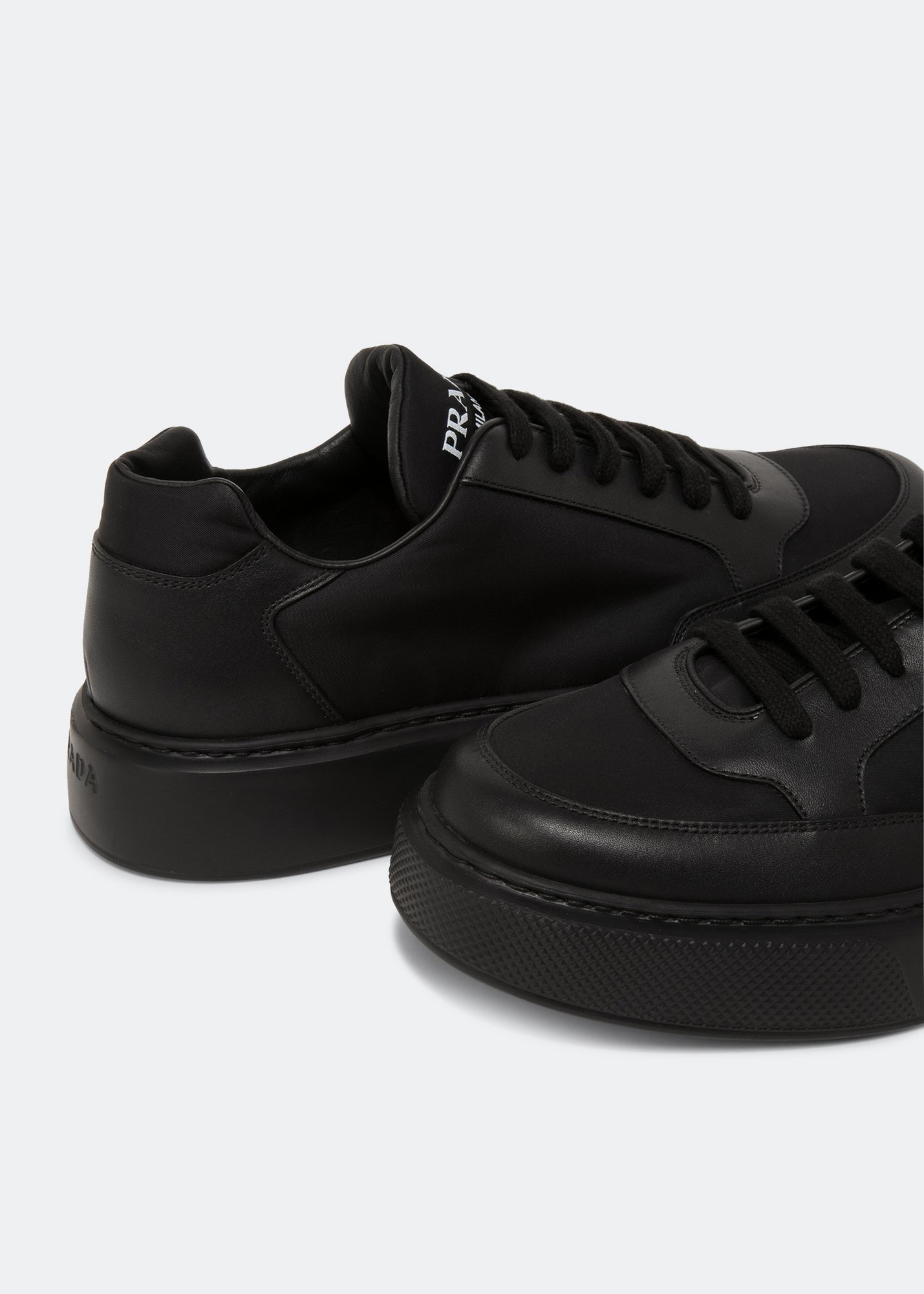 

Macro leather and nylon sneakers, Black