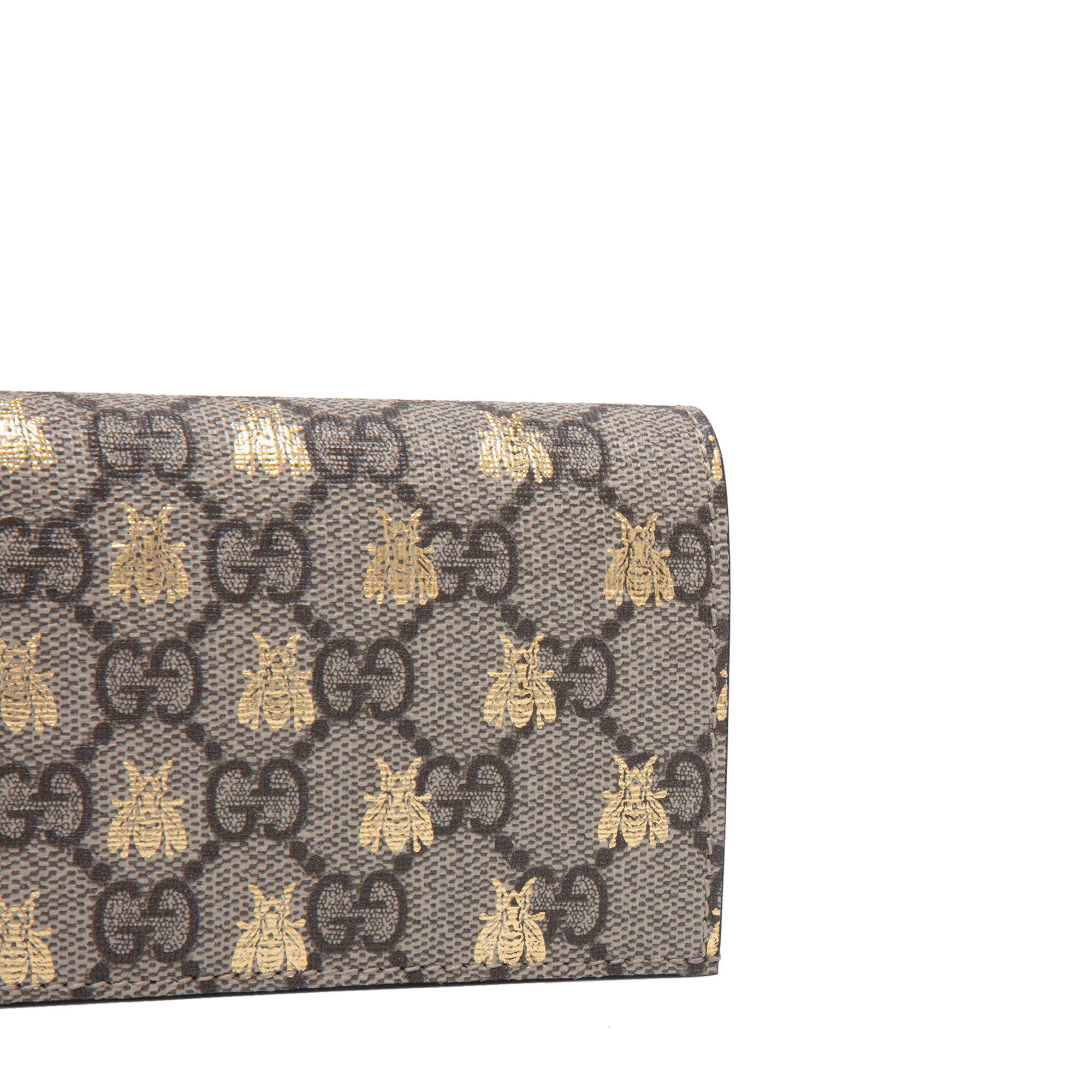 

GG Supreme bees card case wallet, Beige