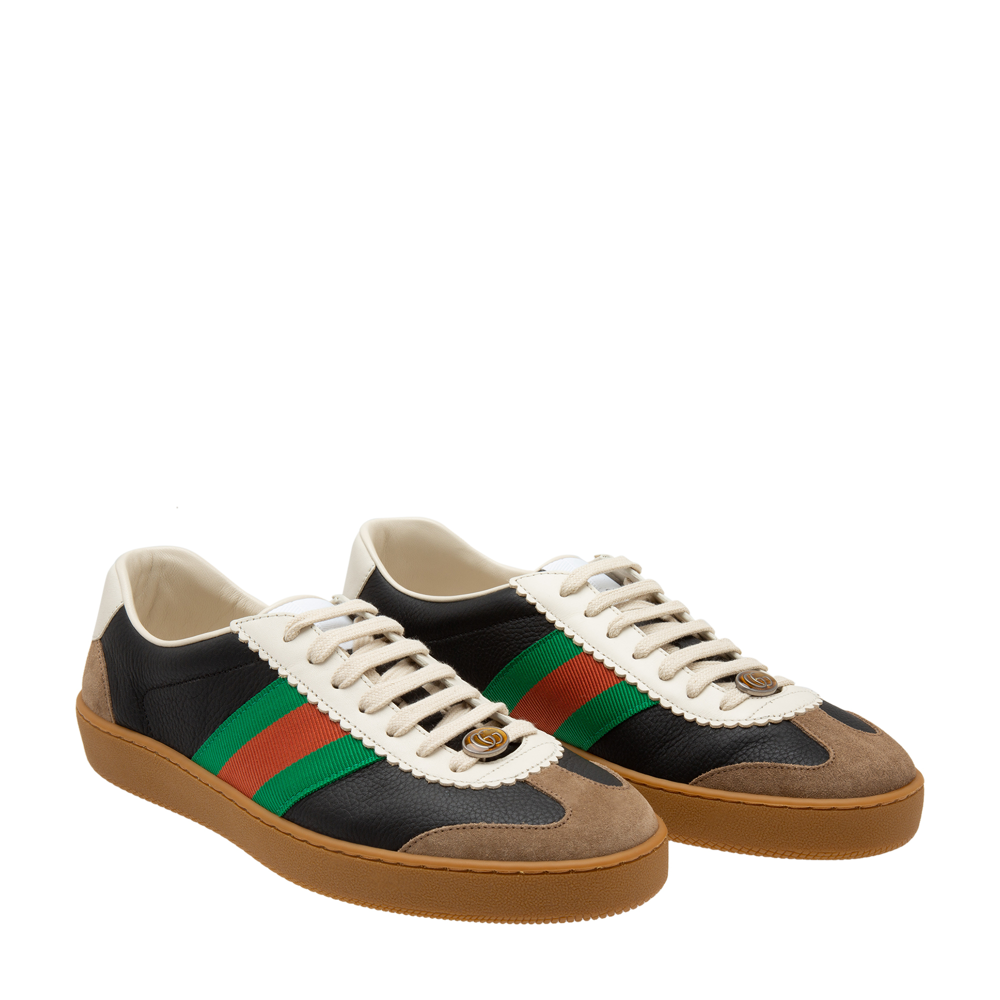 

Leather and suede web sneakers, Black