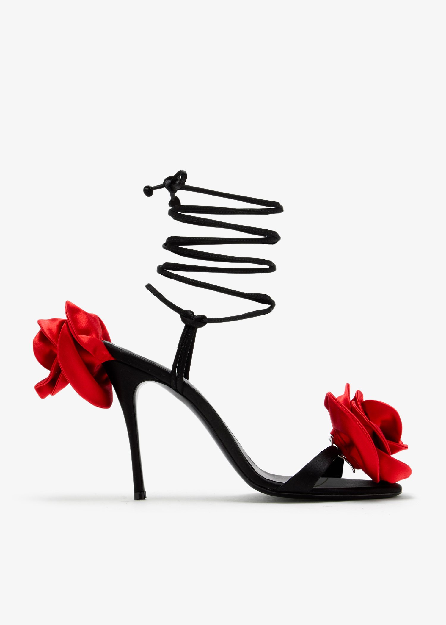 

Flower lace-up sandals, Black