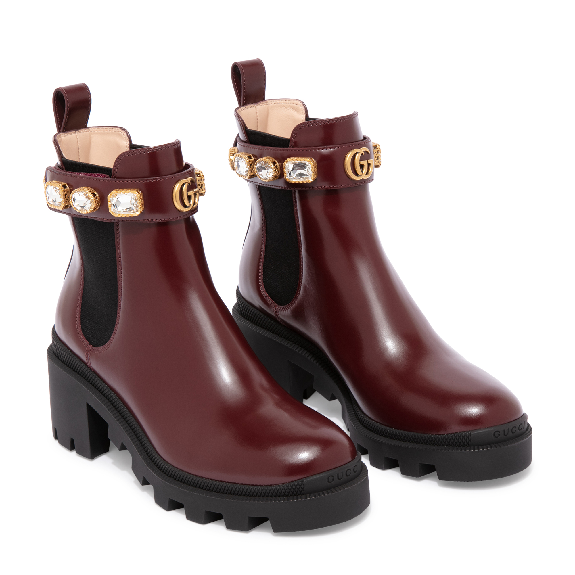 

Leather embellished belt boots, Burgundy