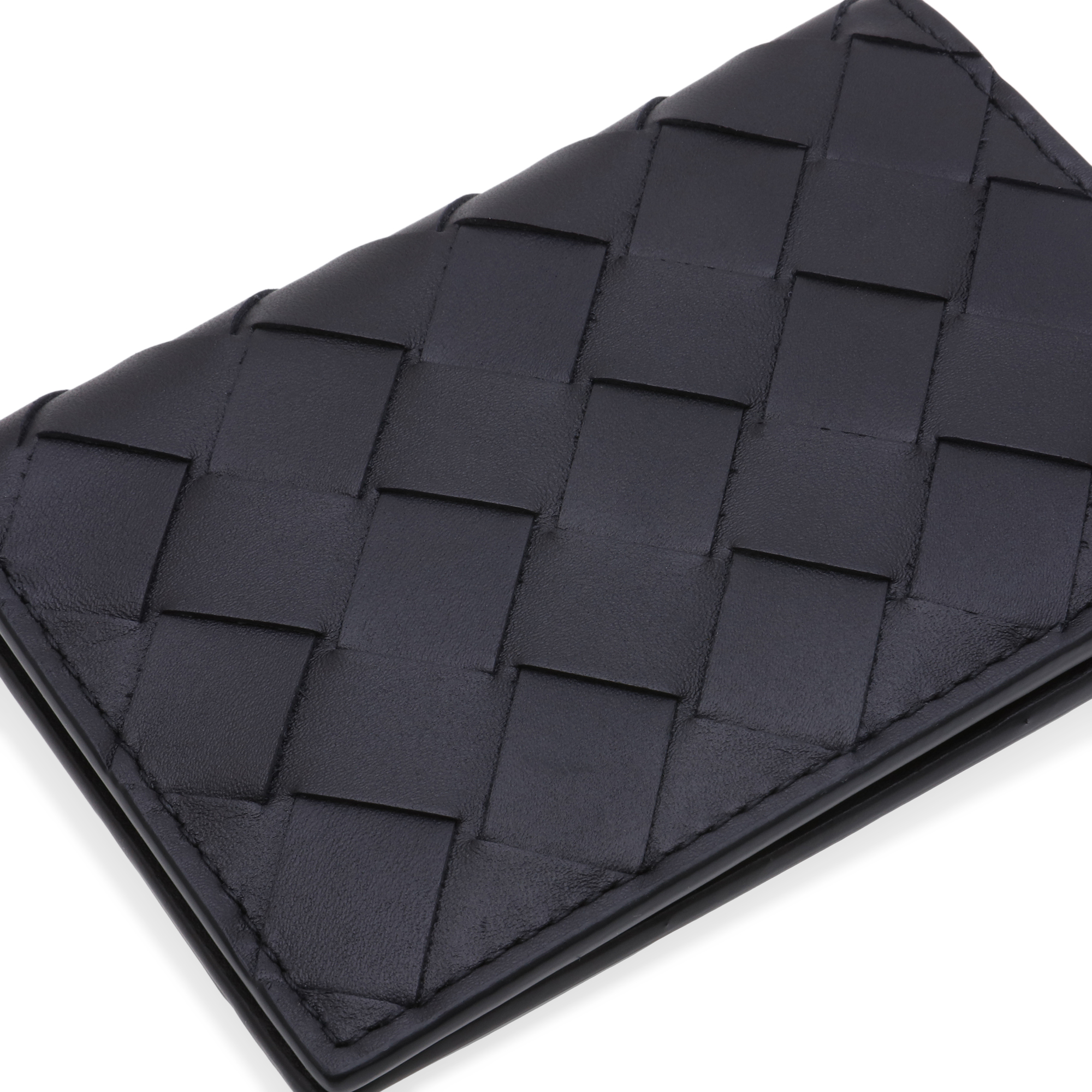

Intrecciato leather card holder, Black