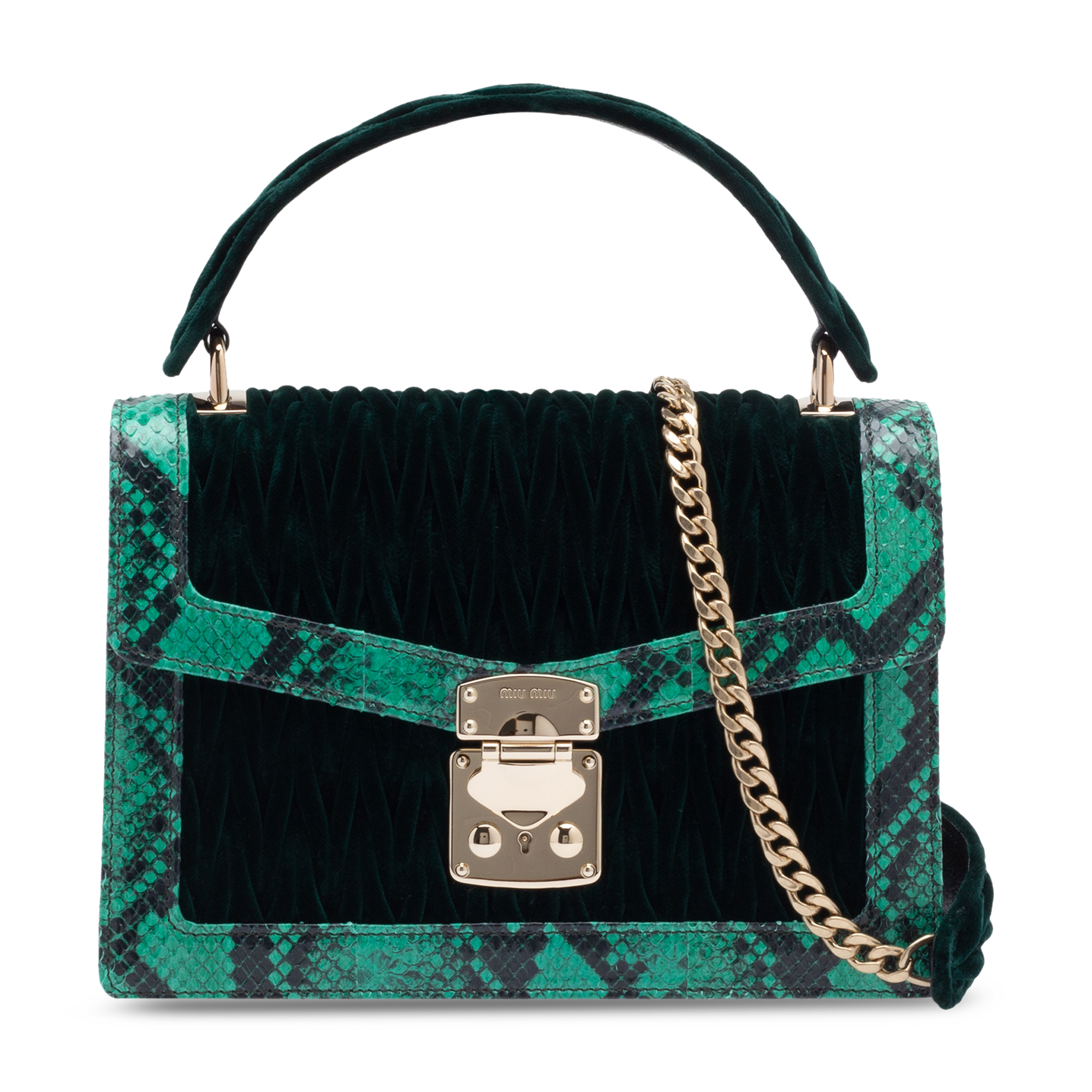 

Miu Confidential velvet and ayers bag, Green