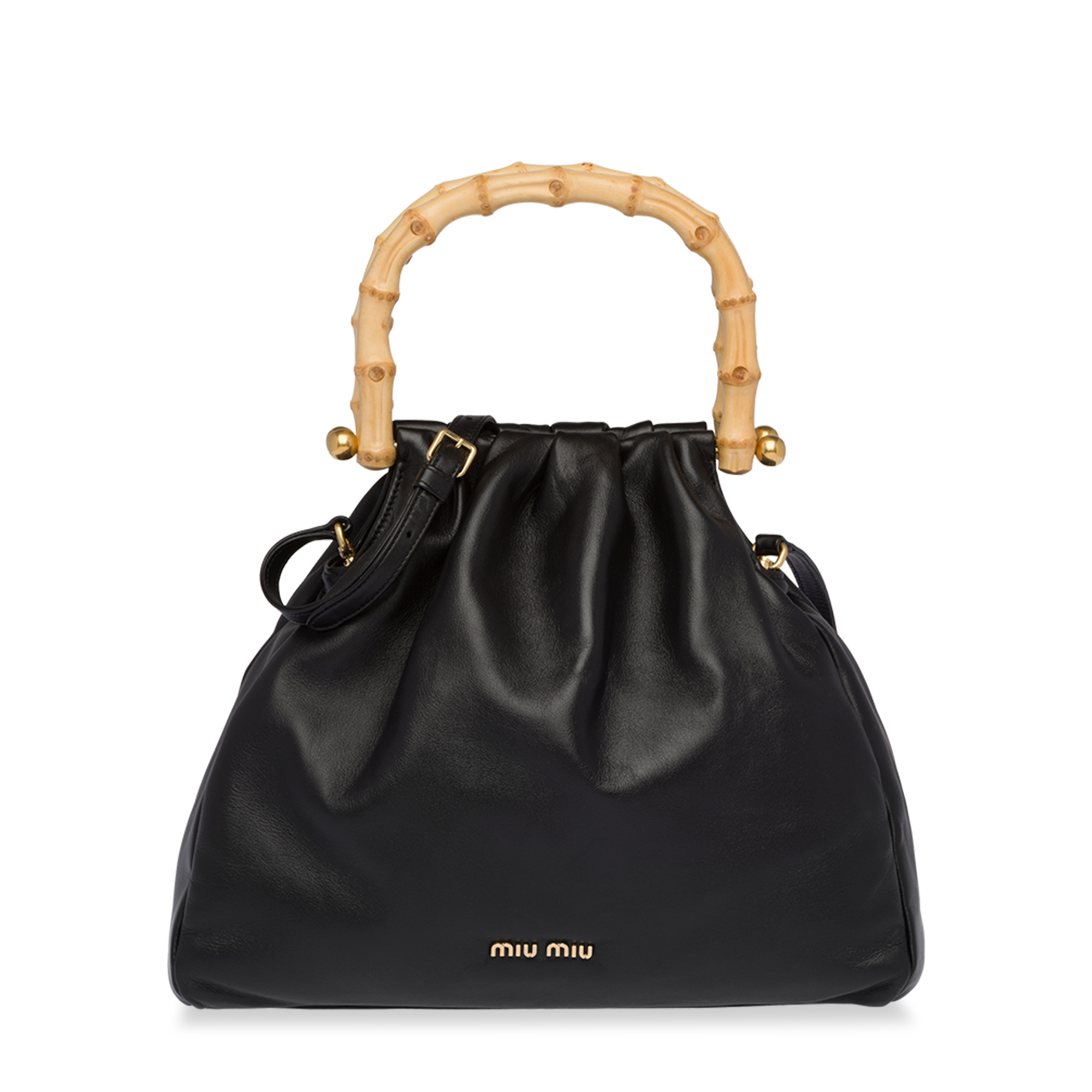 

Leather and bamboo bag, Black