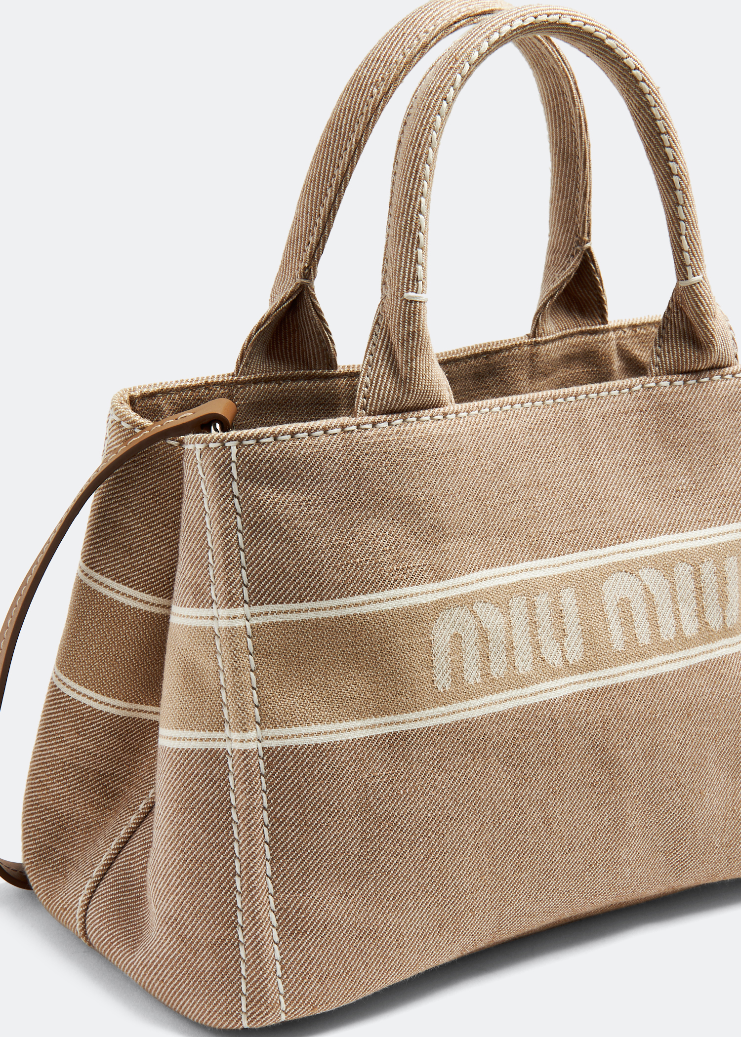 

Denim top-handle bag, Beige