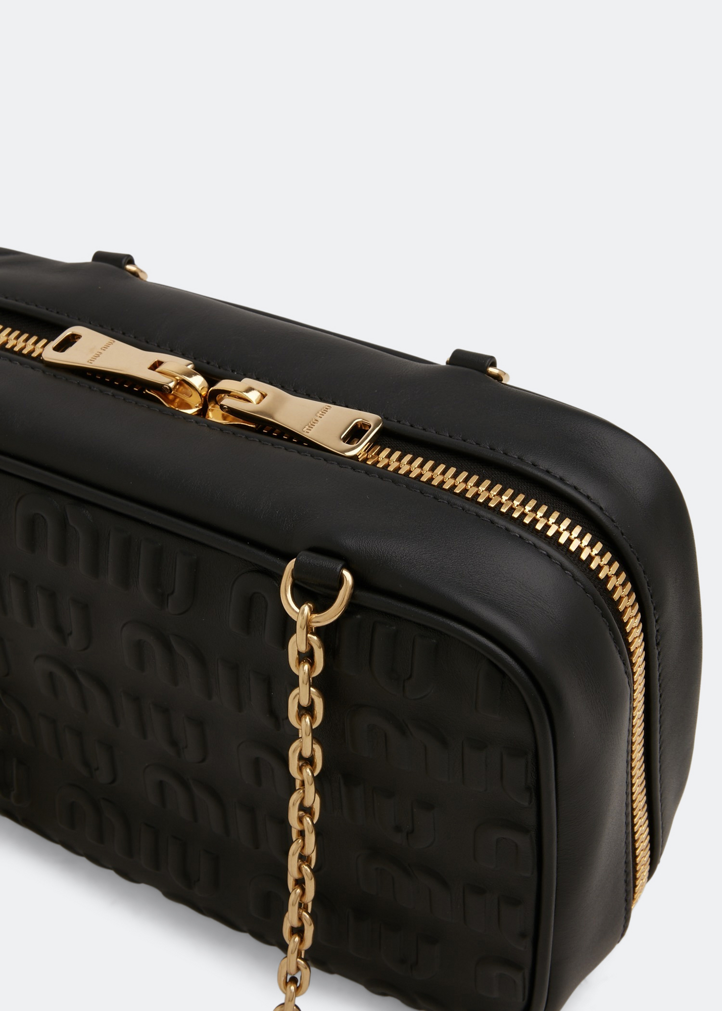 

Logo-embossed leather top-handle bag, Black