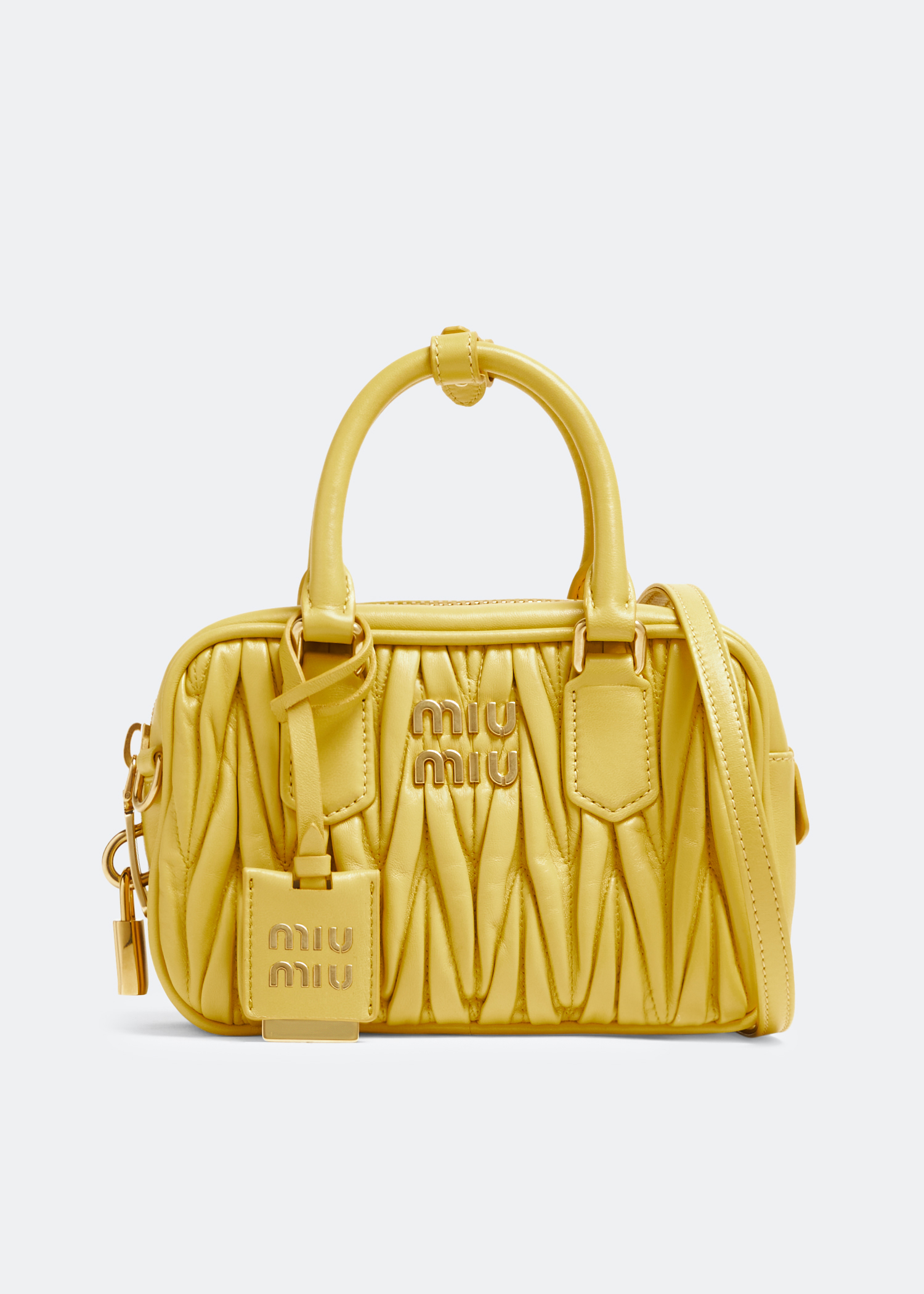 

Matelassé leather top handle bag, Yellow