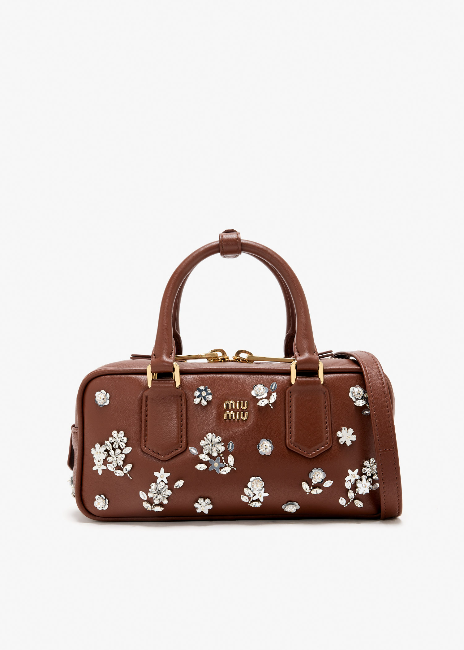

Arcadie embroidered nappa leather bag, Brown