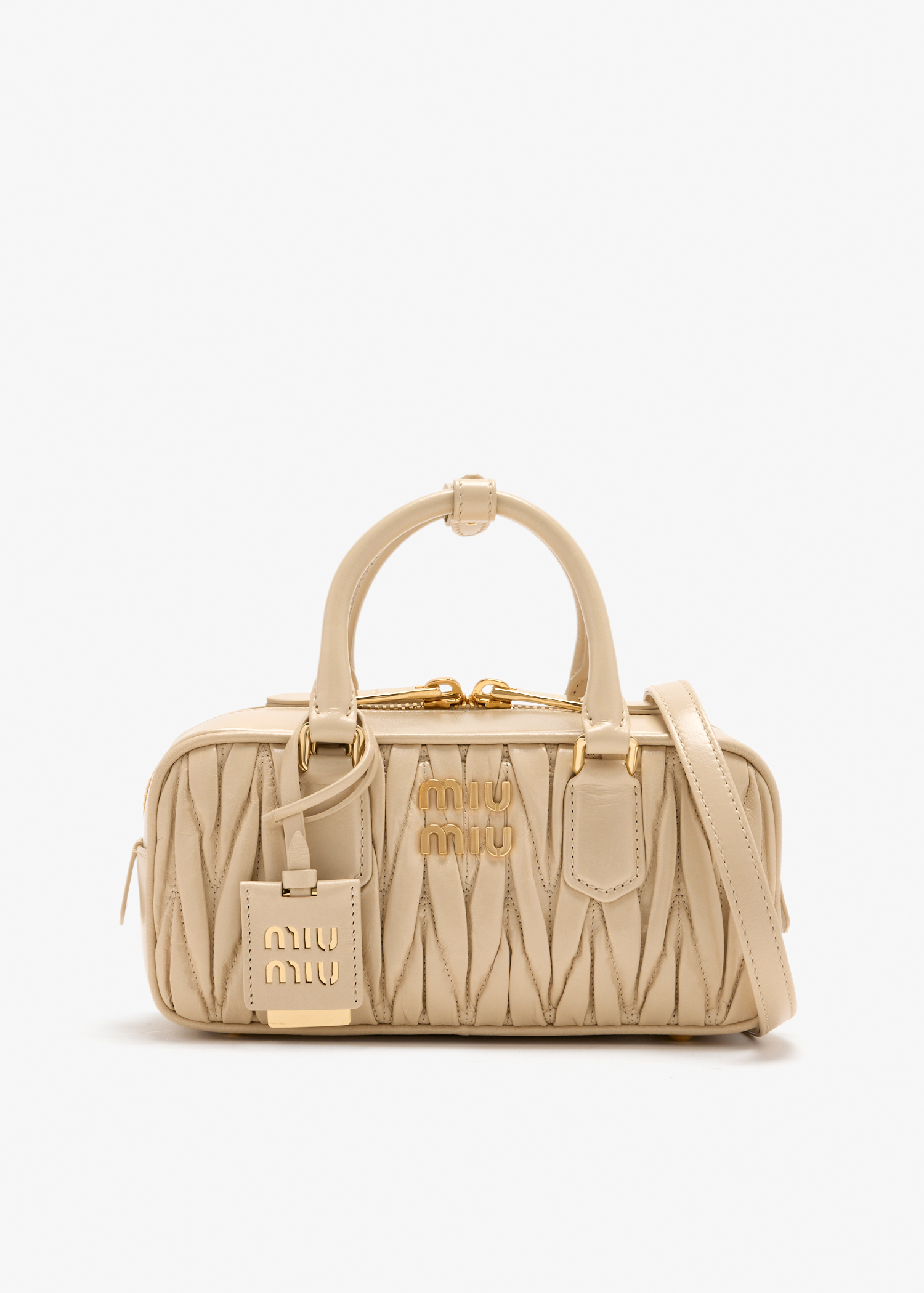 

Arcadie shiny matelassé leather bag, Beige