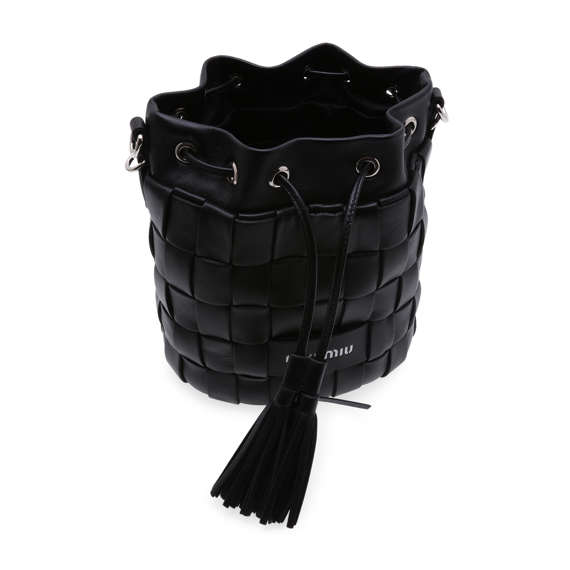 

Woven leather bucket bag, Black