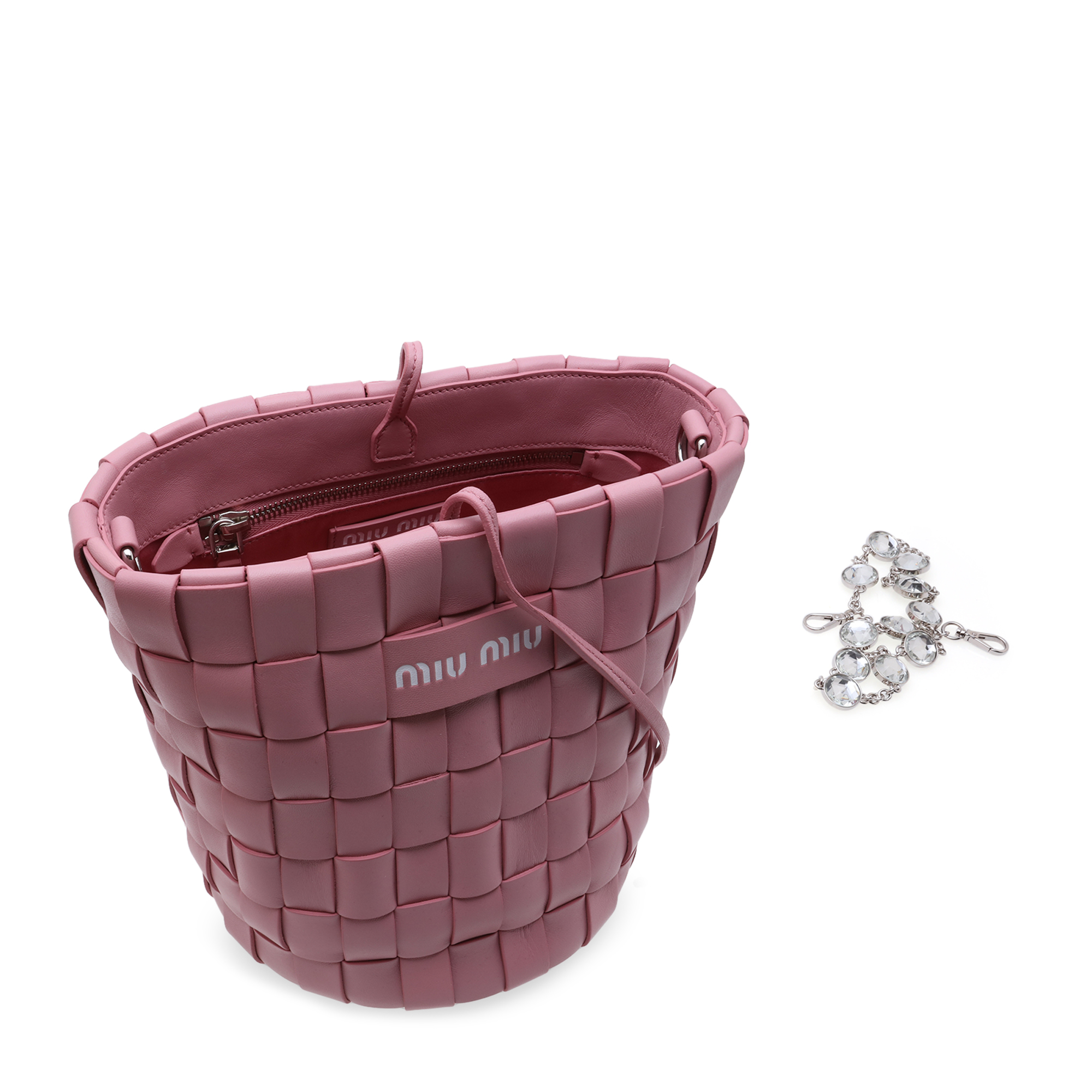

Woven leather bucket bag, Pink