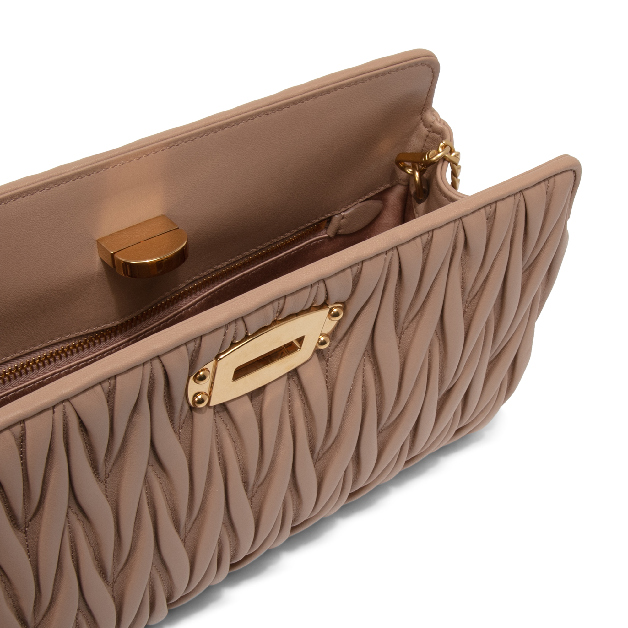 

Matelassé leather shoulder bag, Beige