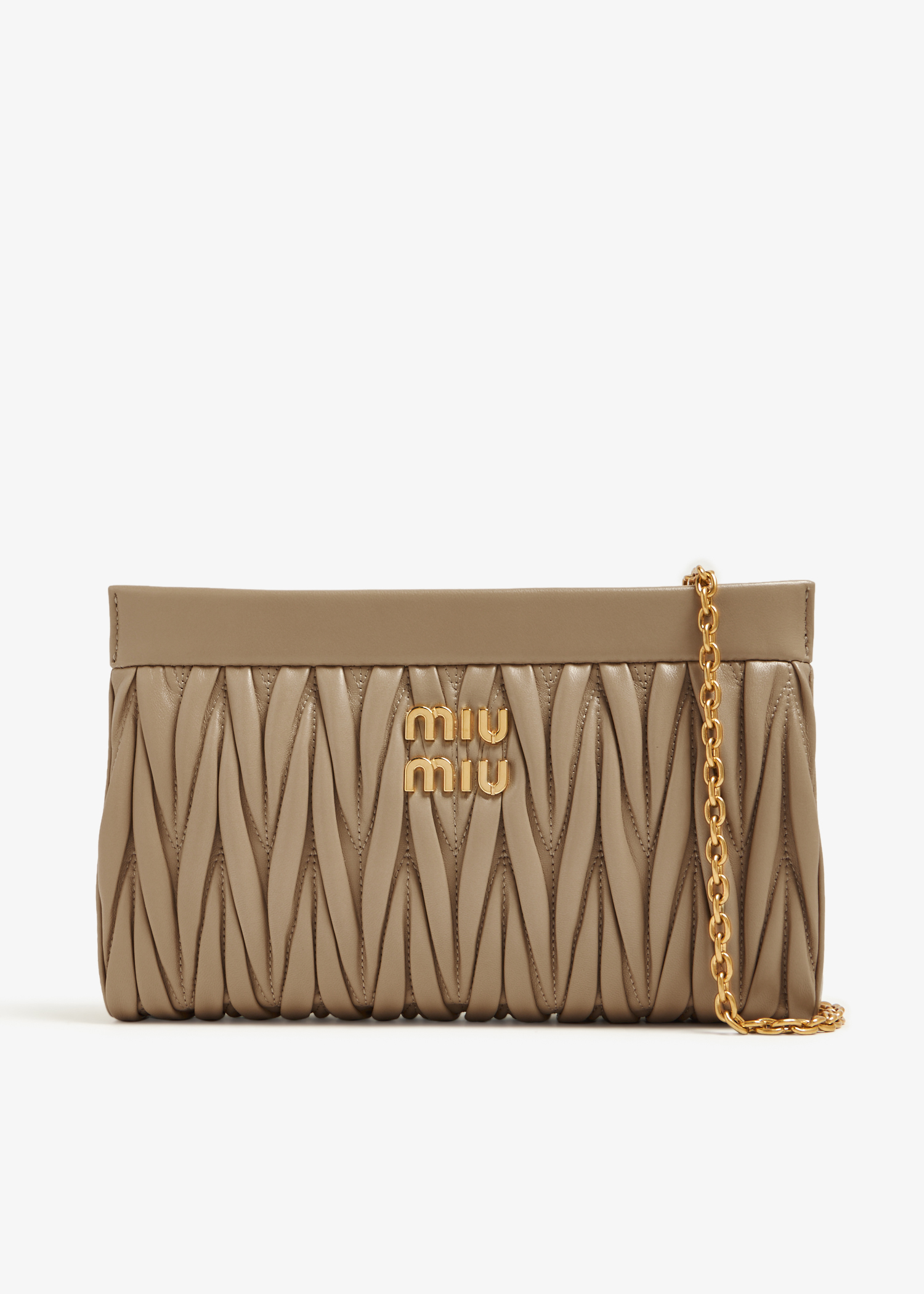 

Matelassé nappa leather clutch, Beige