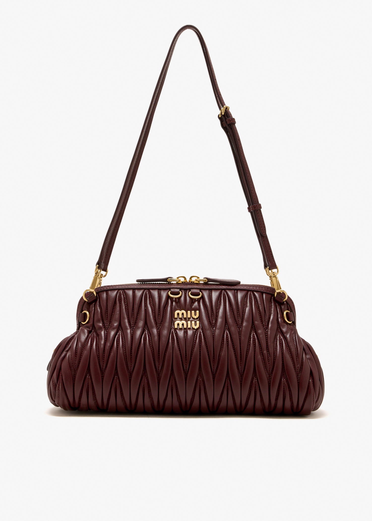 

Matelassé nappa leather clutch, Burgundy