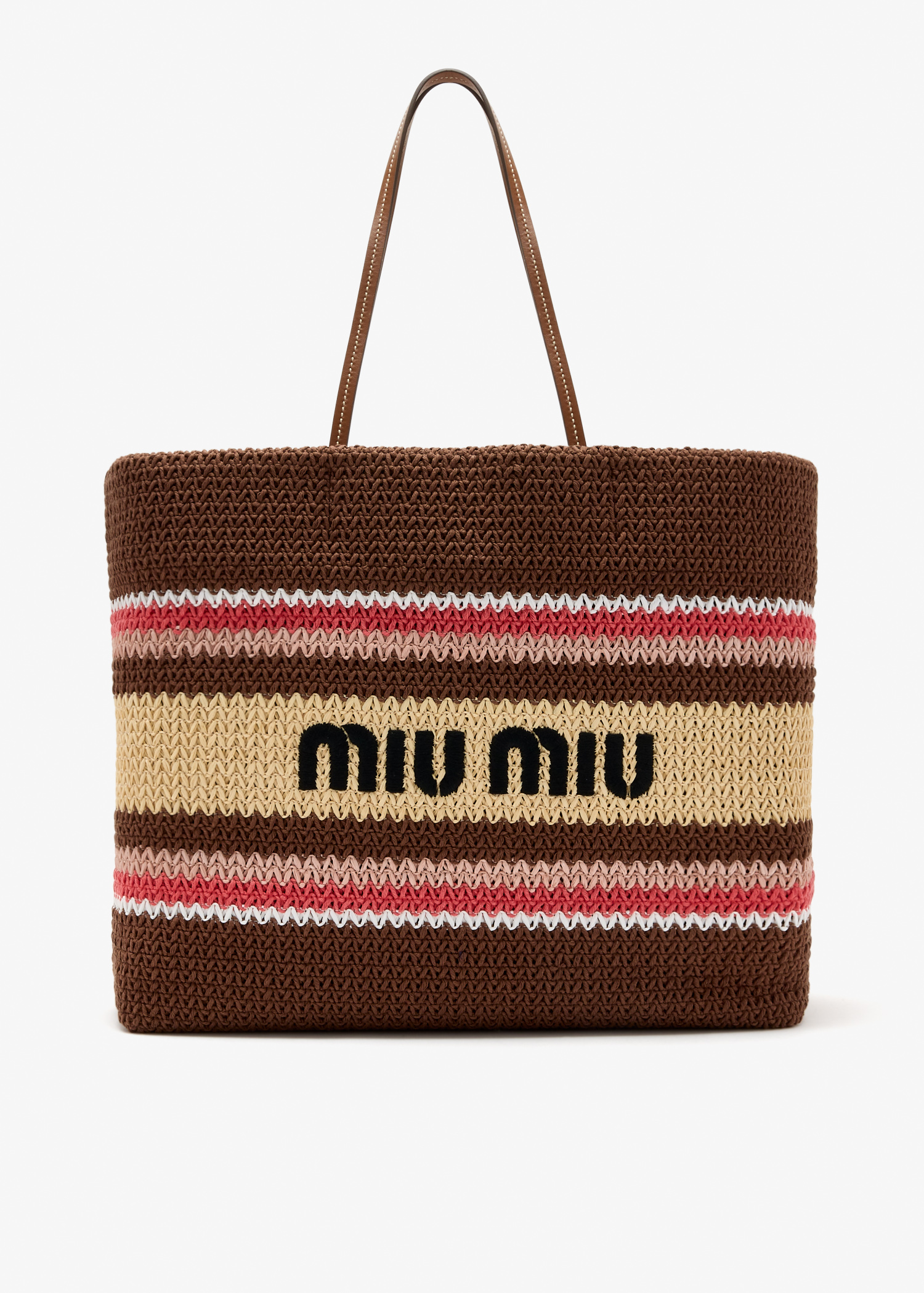 

Raffia-effect woven tote bag, Brown