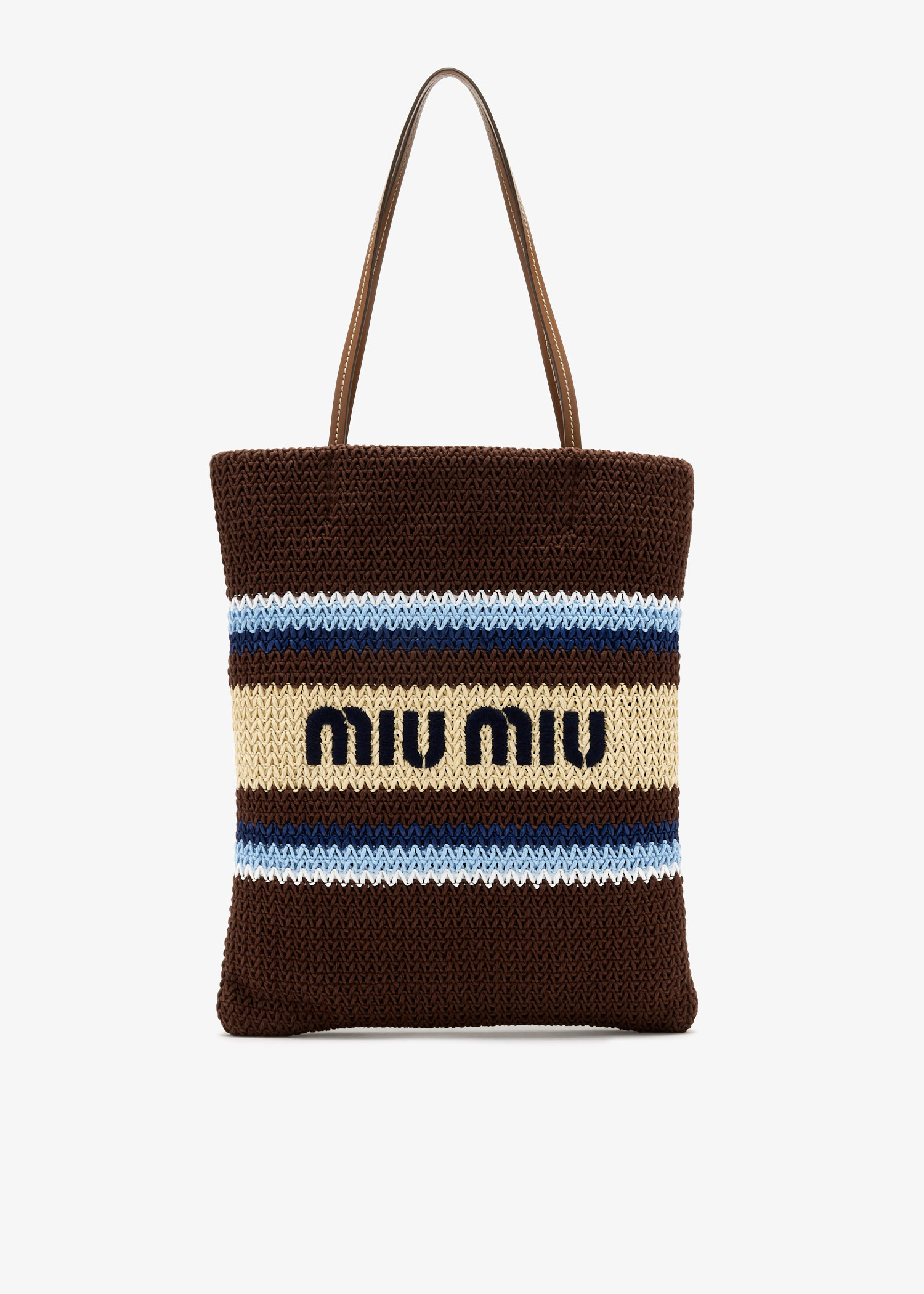 

Raffia-effect woven tote bag, Brown