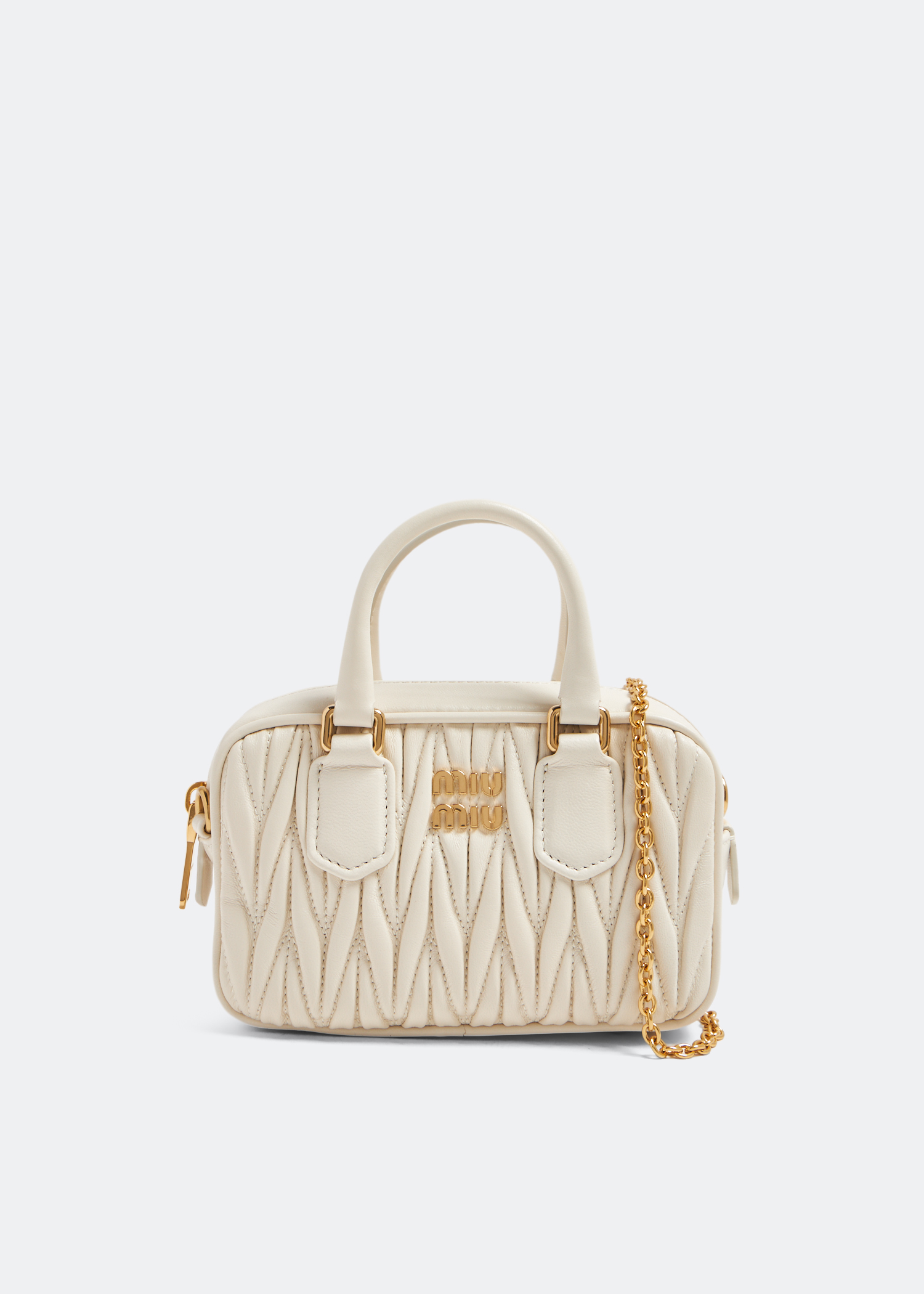 

Matelassé top handle mini bag, White